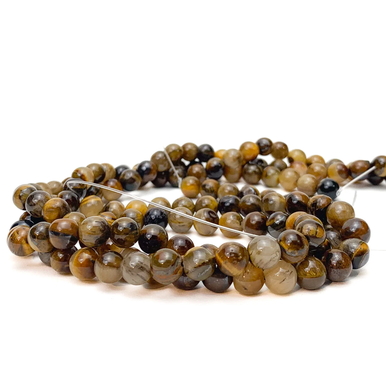 Tigers Eye / Iron 8mm Smooth Rounds Bead Strand - Image 3