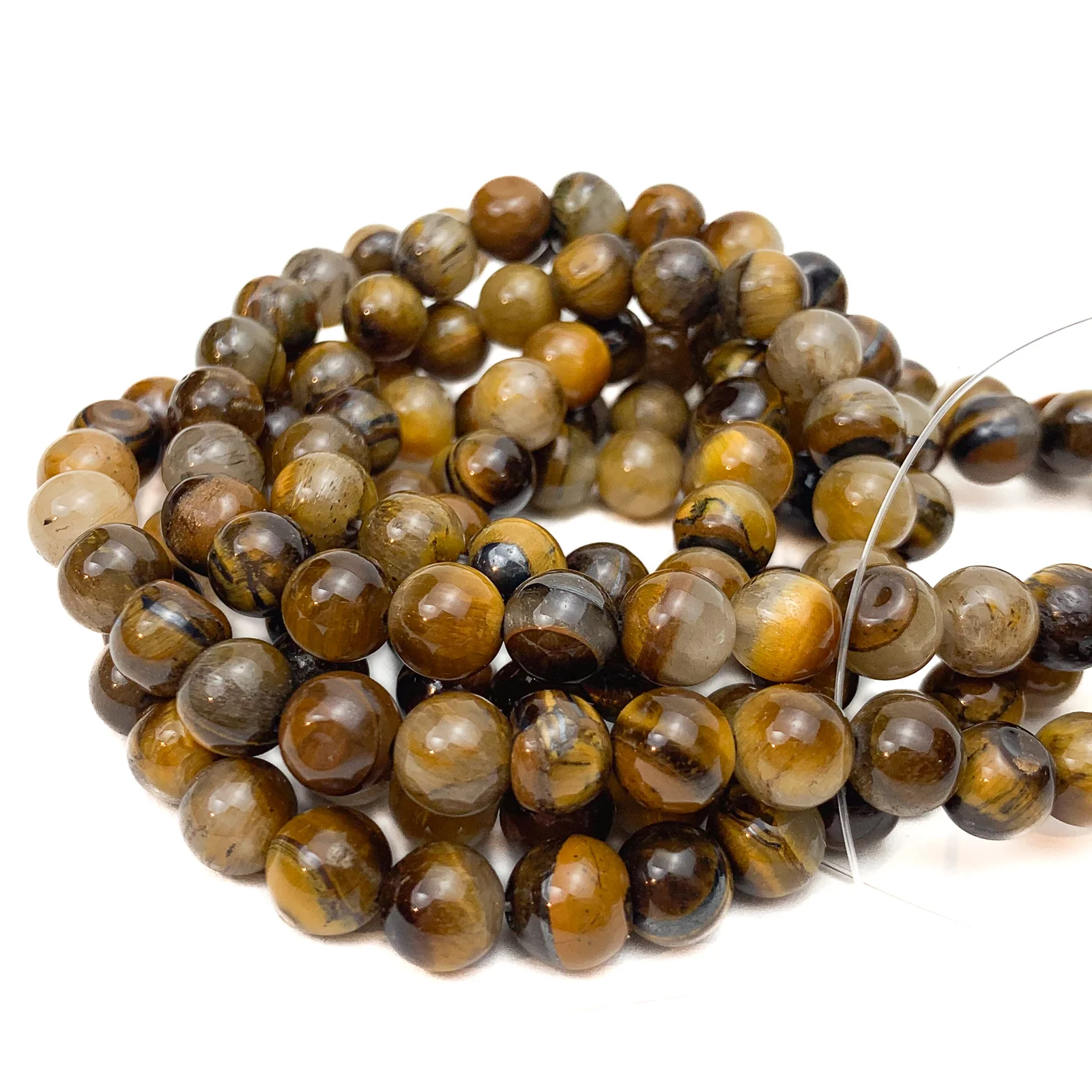 Tigers Eye / Iron 8mm Smooth Rounds Bead Strand - Image 5