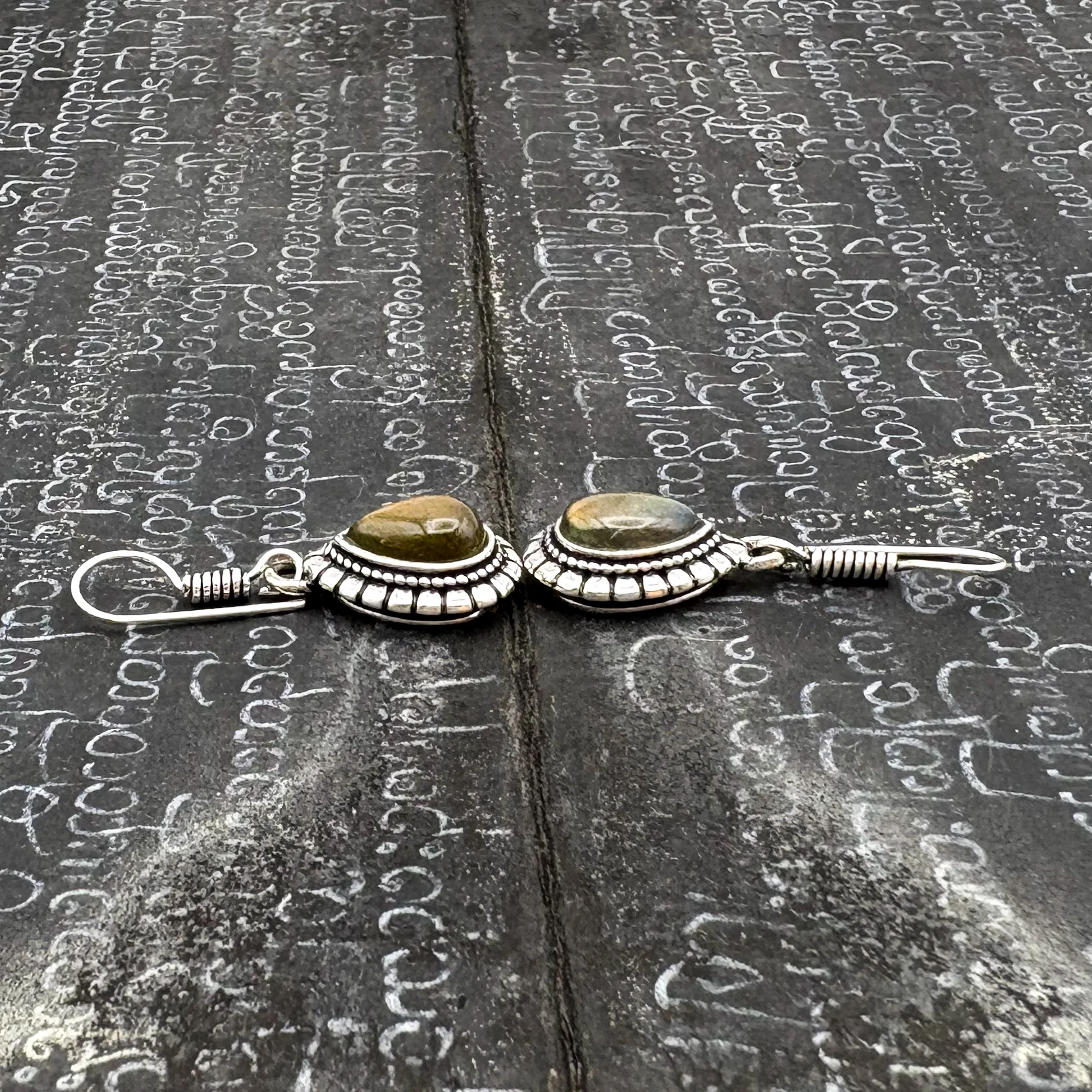 Tiger's Eye Large Teardrop White Brass Earrings - Image 6