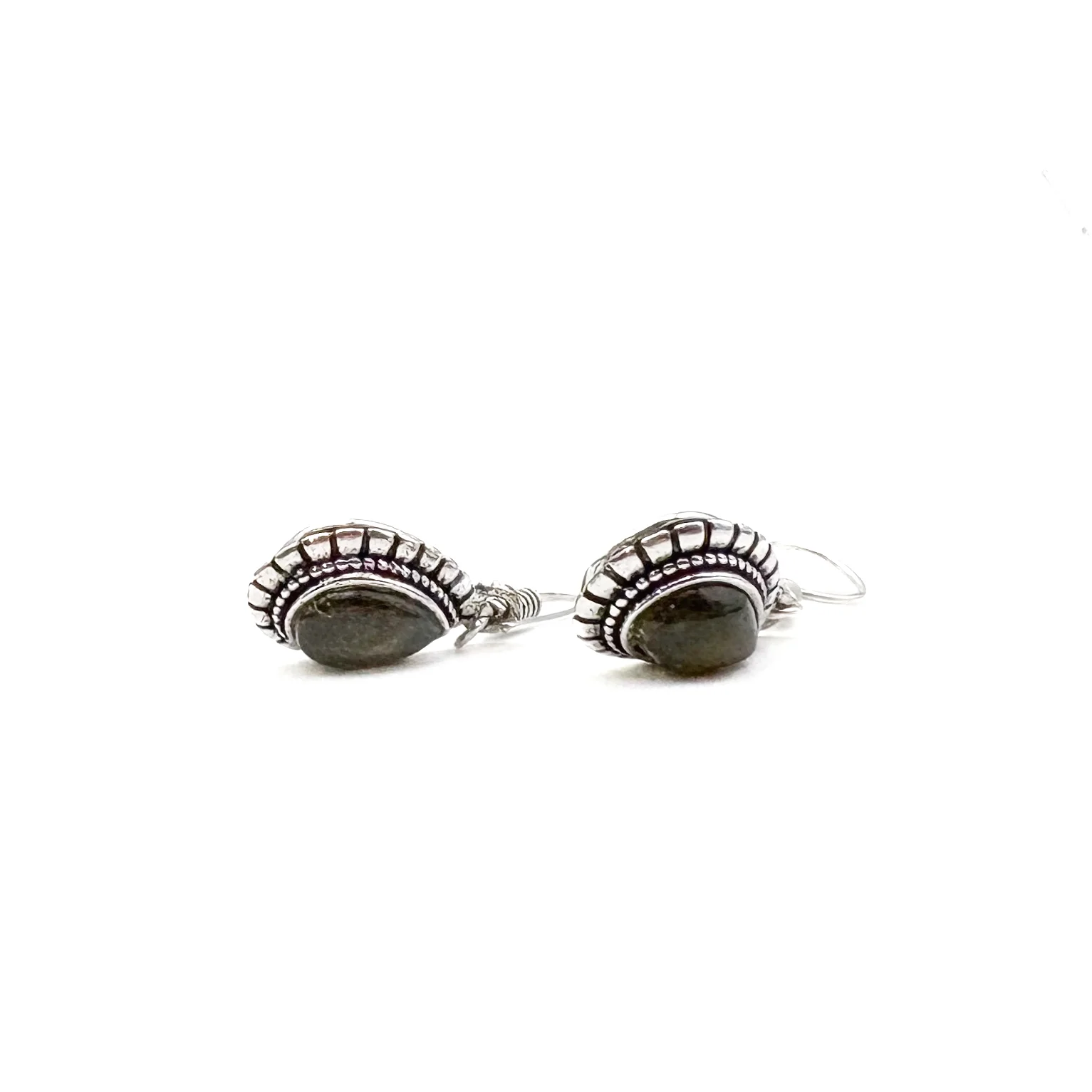 Tiger's Eye Large Teardrop White Brass Earrings - Image 8