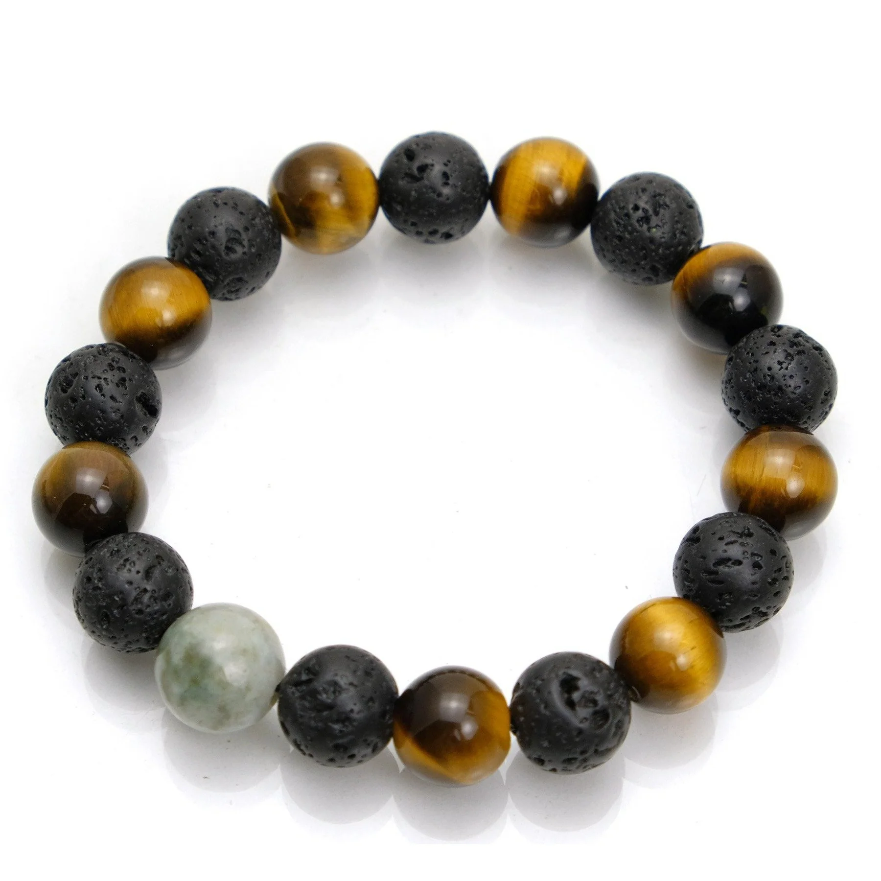 Tiger's Eye + Lava Stone + Jade Stretch Bracelet #1 - Image 2