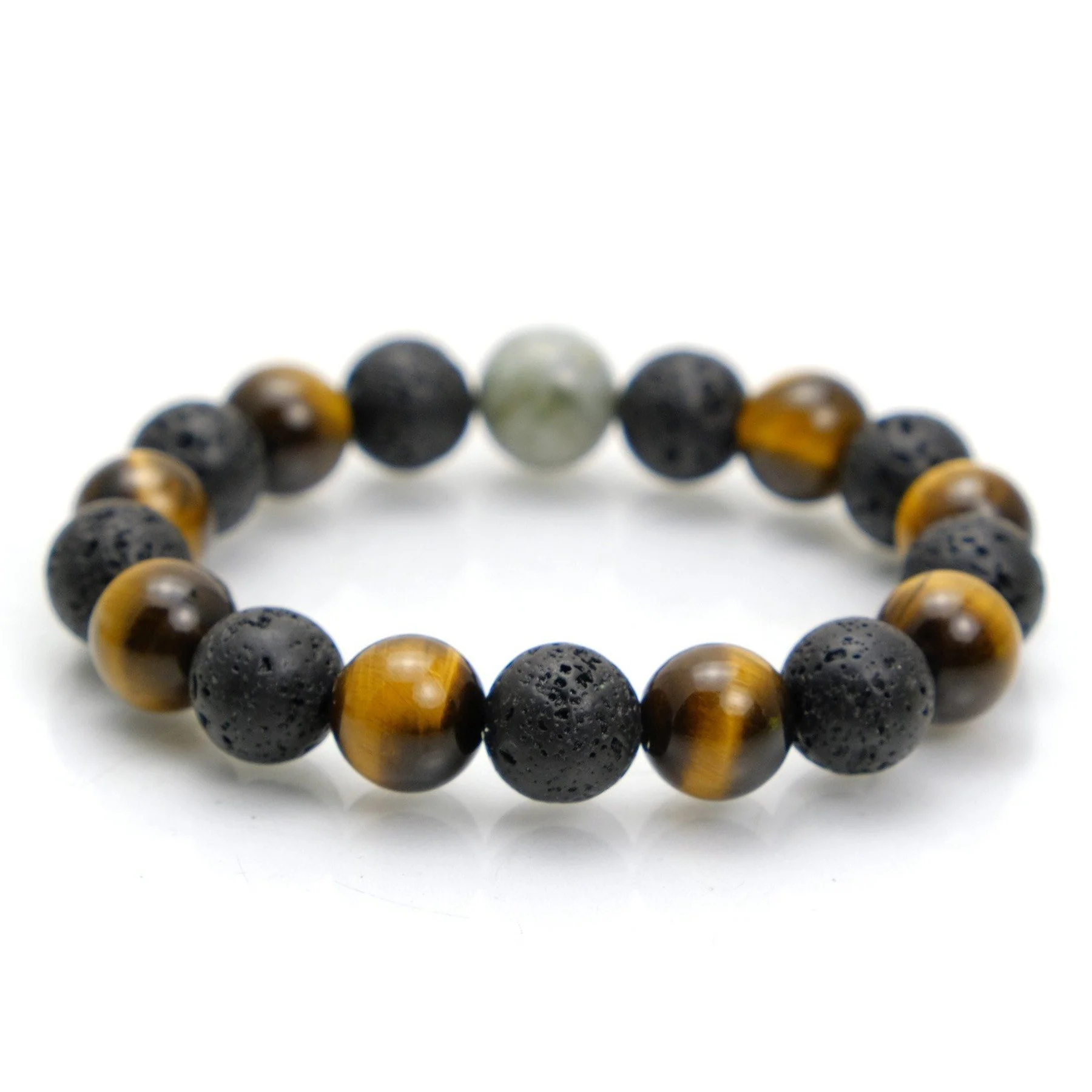 Tiger's Eye + Lava Stone + Jade Stretch Bracelet #1 - Image 3