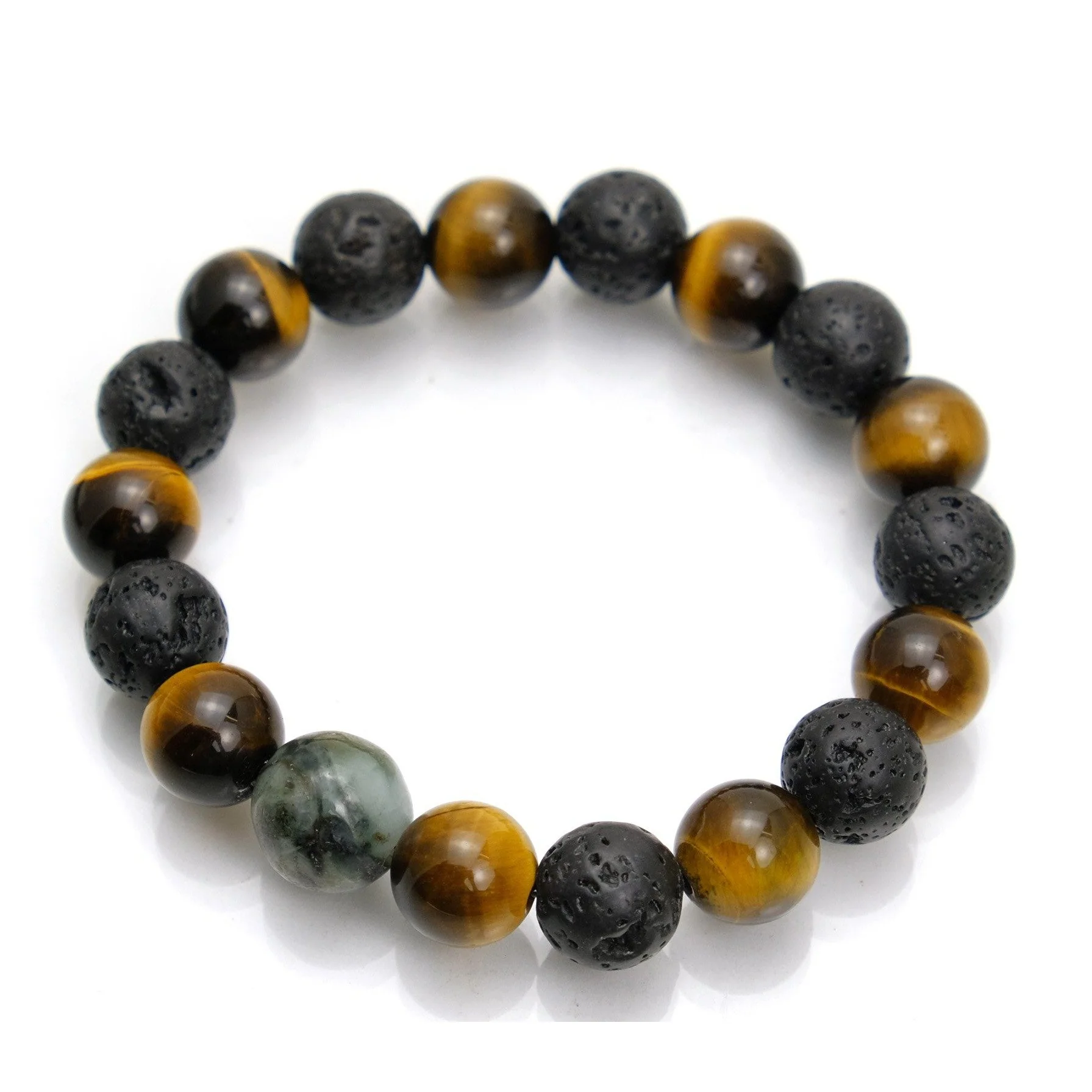Tiger's Eye + Lava Stone + Jade Stretch Bracelet #2 - Image 2