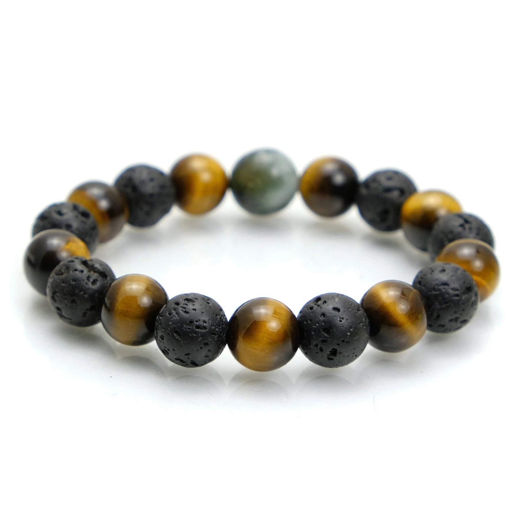 Tiger's Eye + Lava Stone + Jade Stretch Bracelet #2 - Image 3