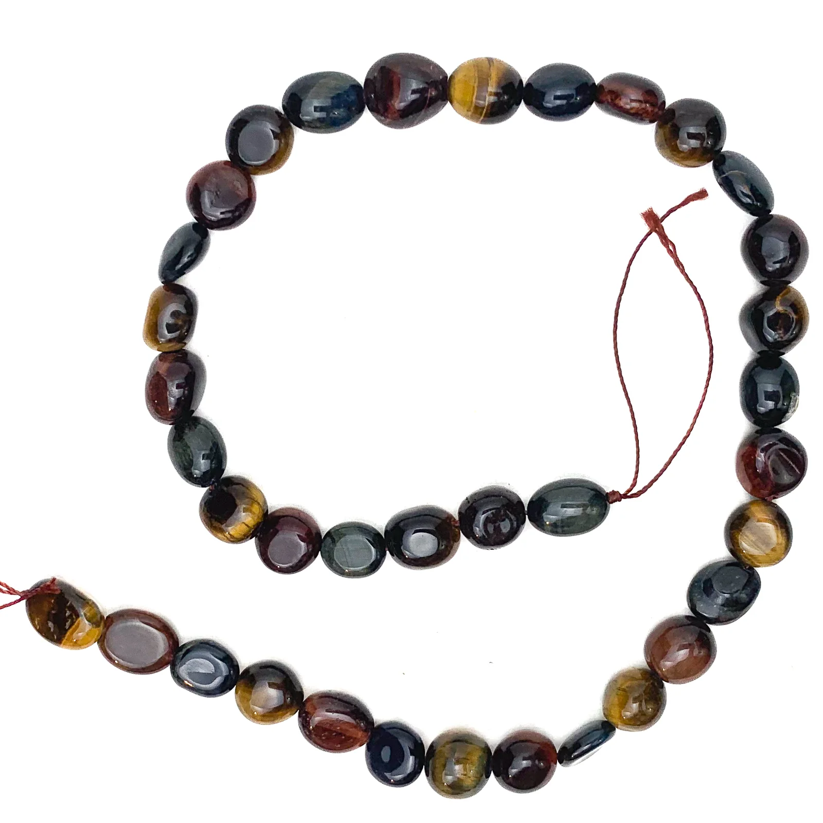 Tiger's Eye Multi Medium Smooth Pebbles Bead Strand - Image 2