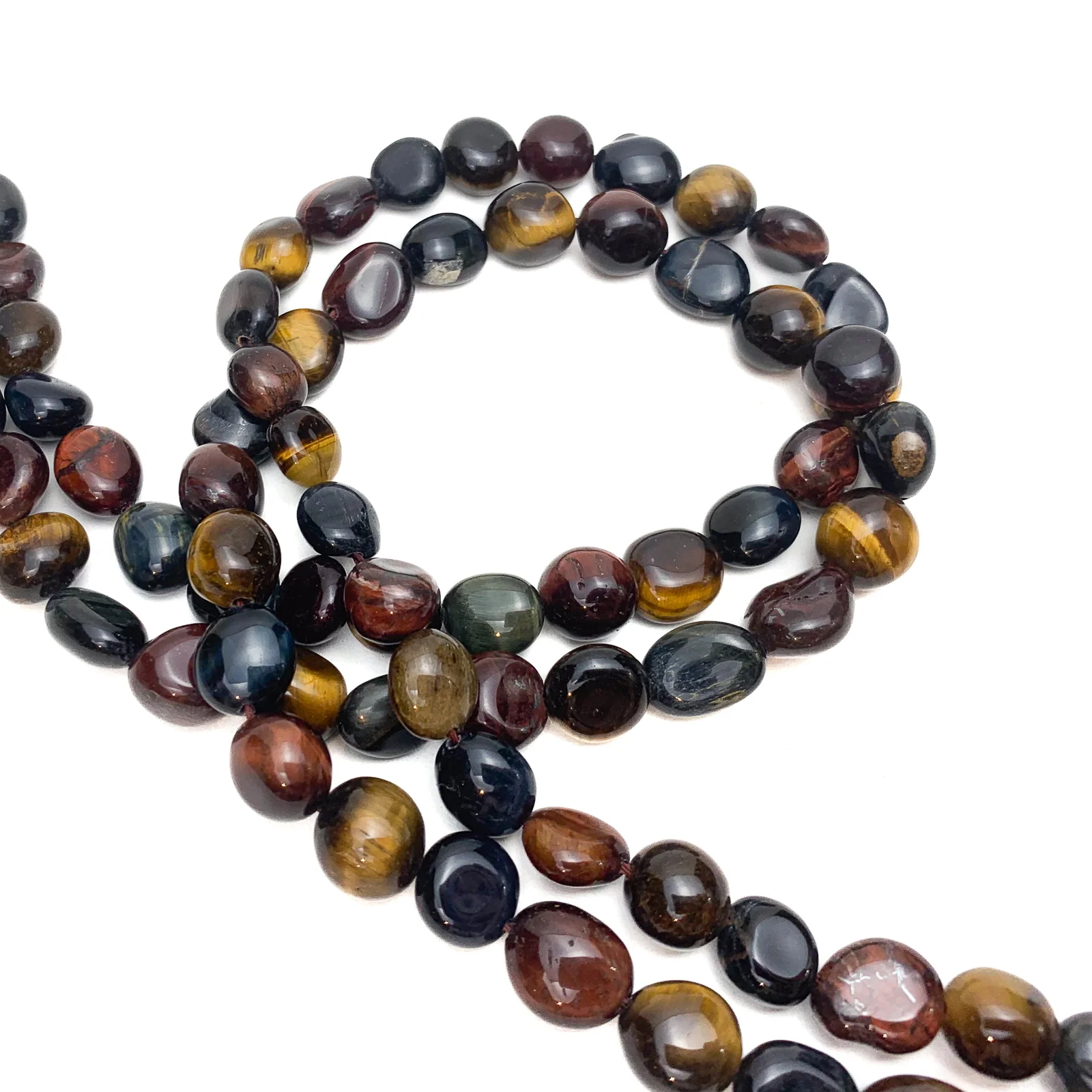 Tiger's Eye Multi Medium Smooth Pebbles Bead Strand - Image 3