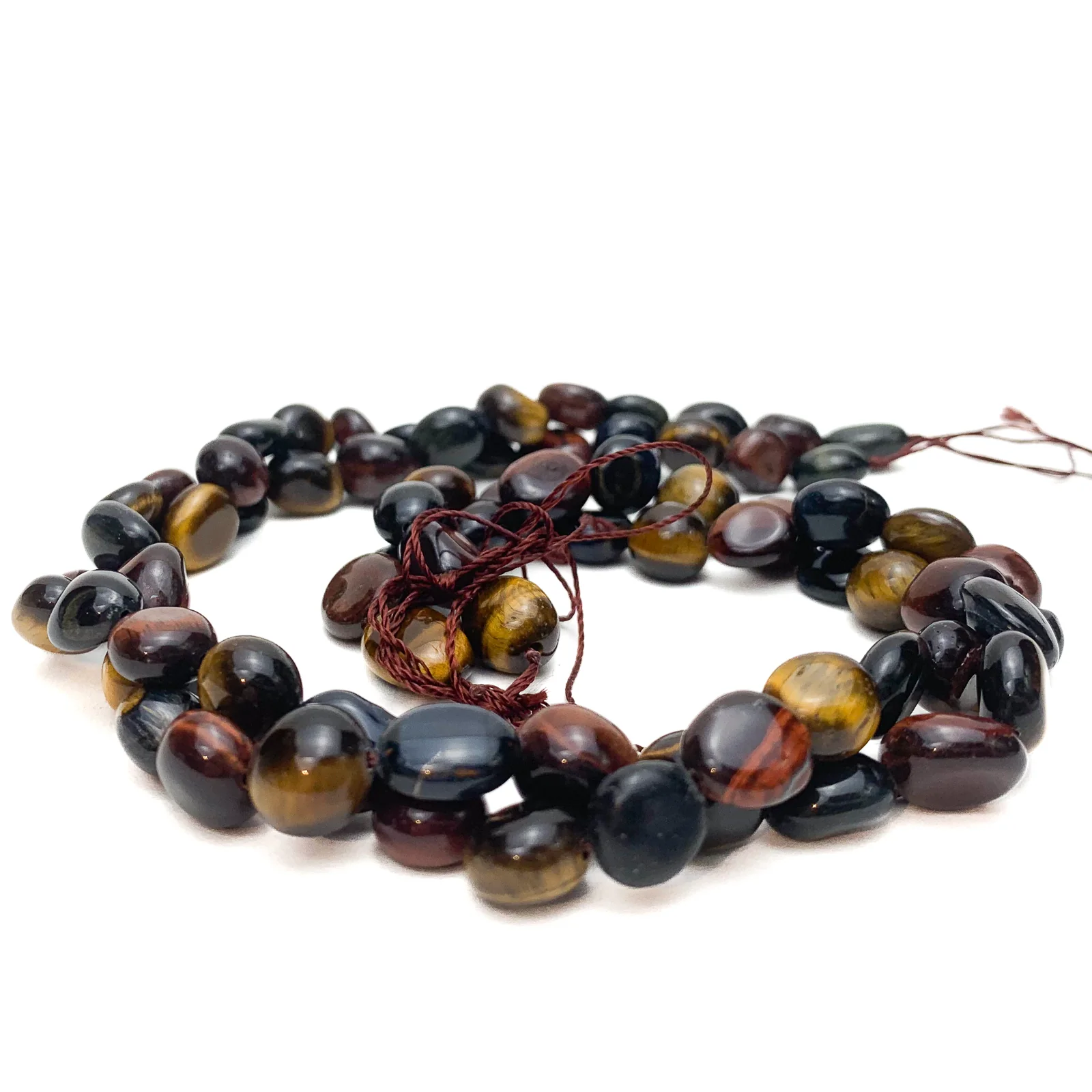 Tiger's Eye Multi Medium Smooth Pebbles Bead Strand - Image 4