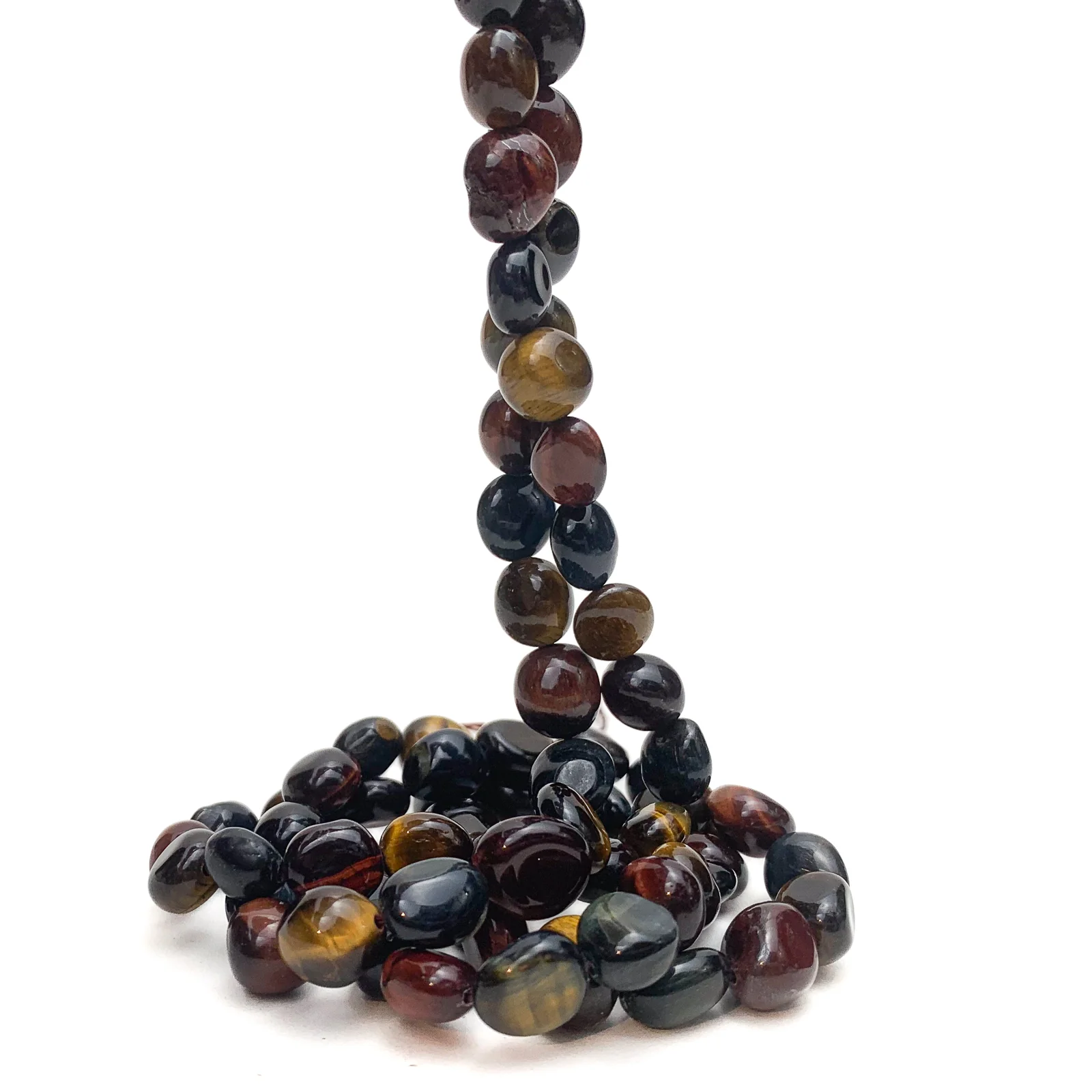 Tiger's Eye Multi Medium Smooth Pebbles Bead Strand - Image 5