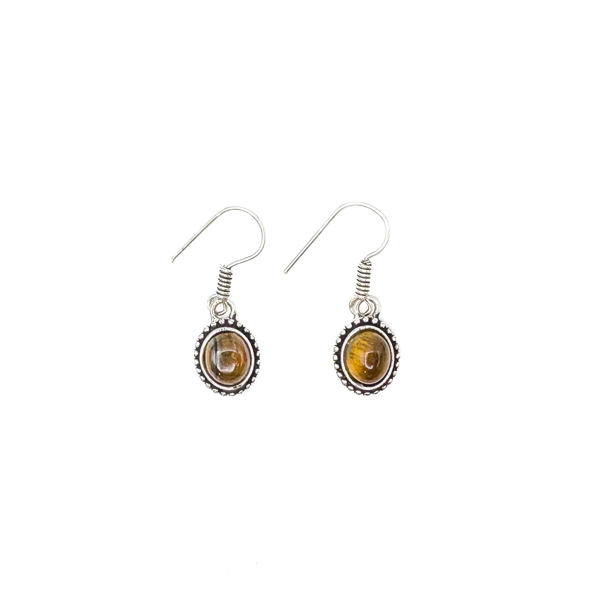 Tiger's Eye Oval Dots White Brass Earrings - Image 2