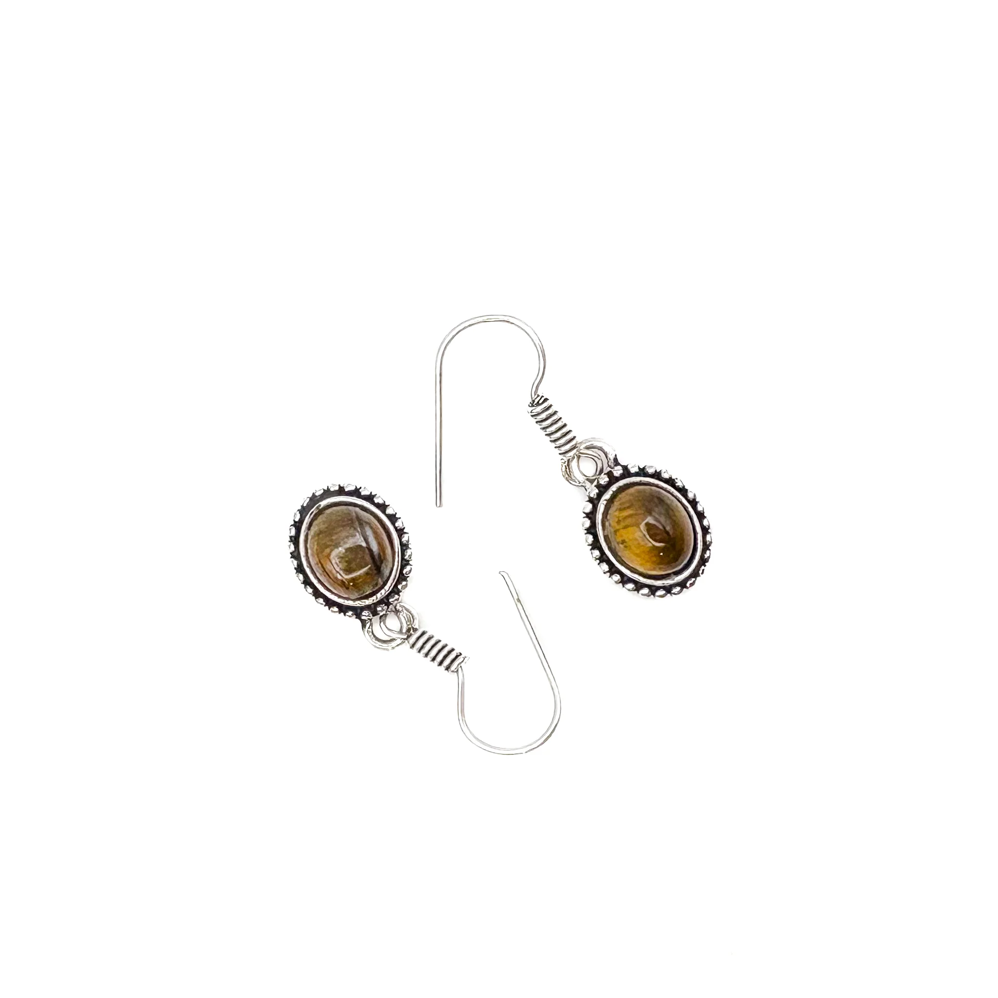 Tiger's Eye Oval Dots White Brass Earrings - Image 4