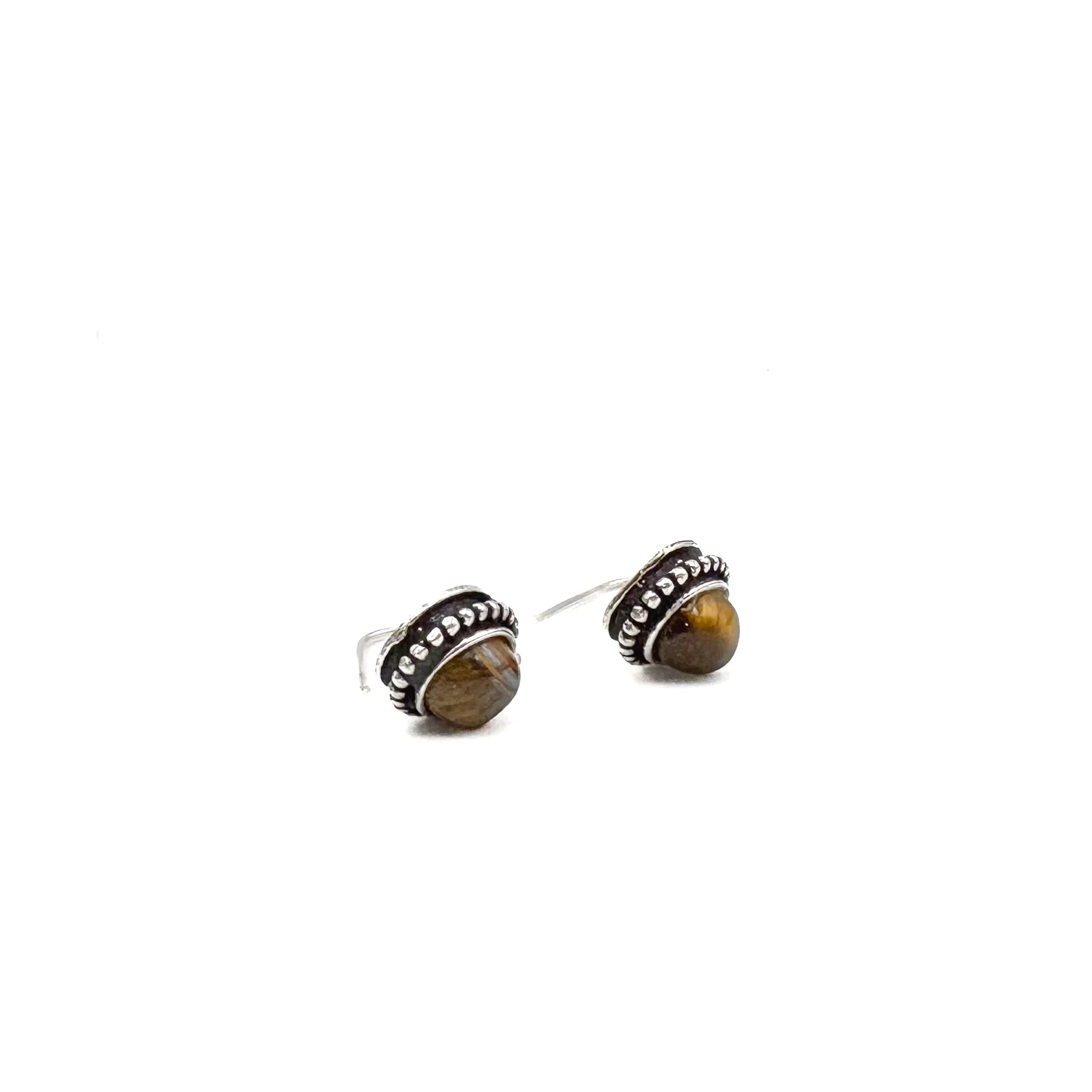 Tiger's Eye Oval Dots White Brass Earrings - Image 7