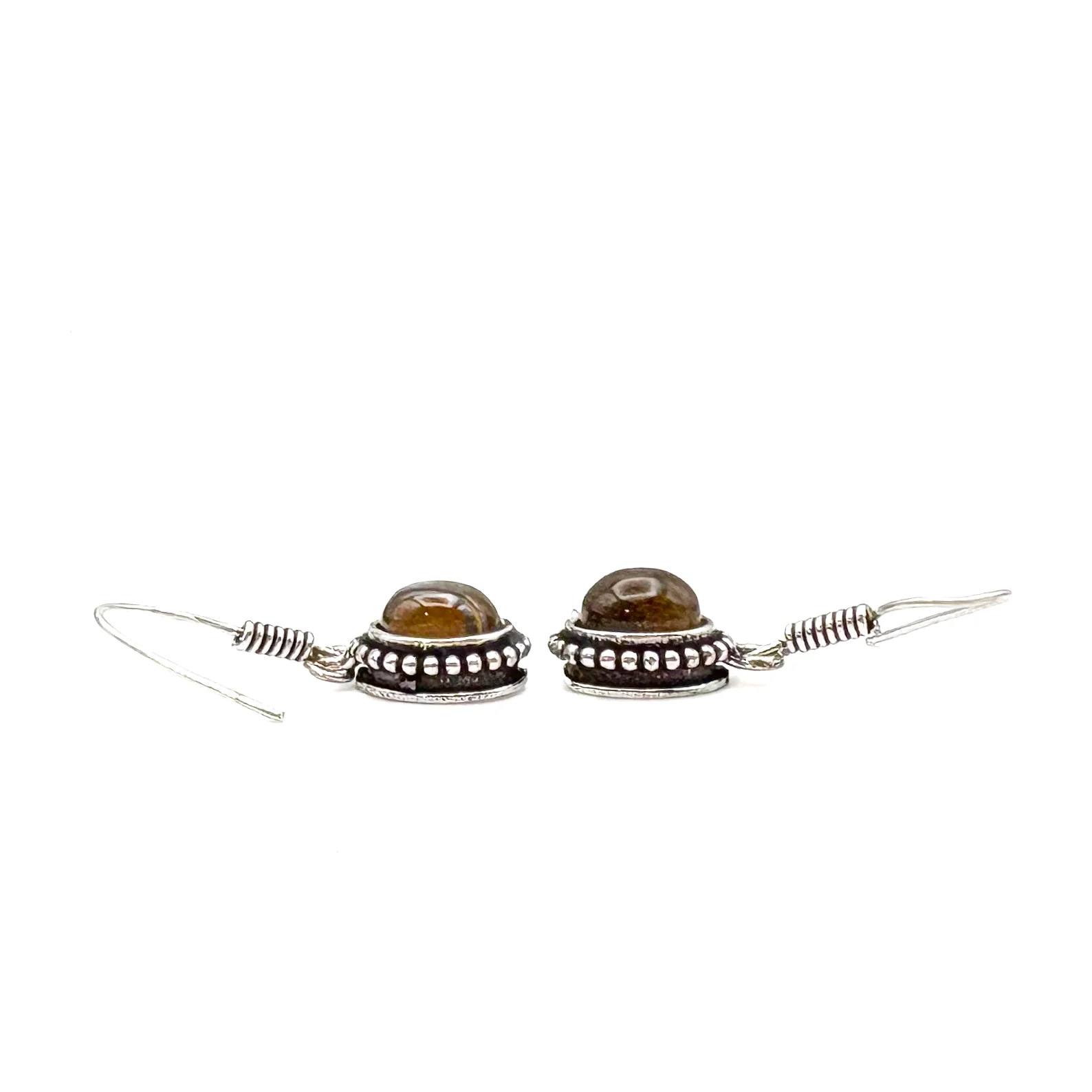 Tiger's Eye Oval Dots White Brass Earrings - Image 9