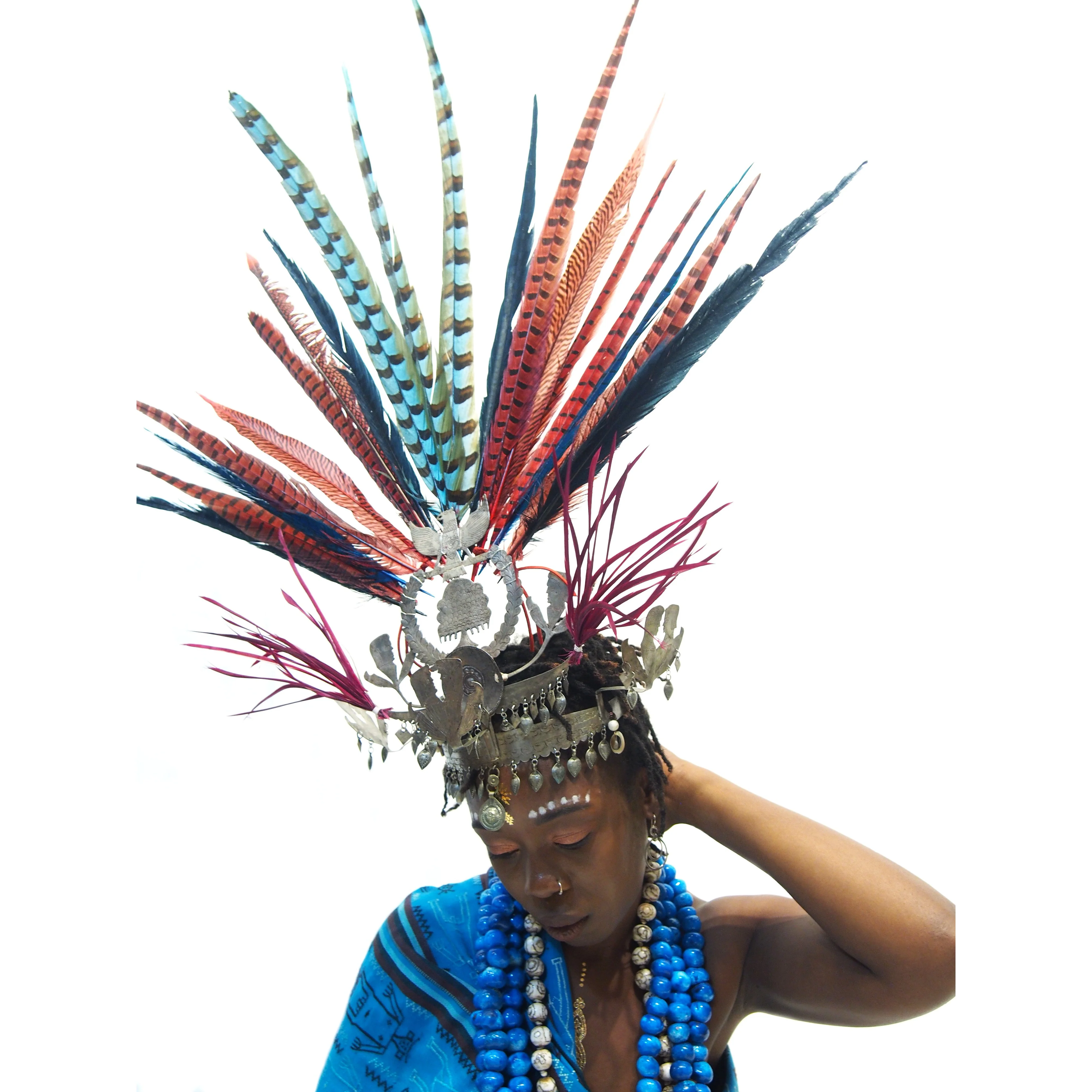 Ensemble 1: Vintage Timor Heirloom Cloth and Headdress, Naga Shell and Moroccan Faience Beads - EACH ITEM SOLD SEPARATELY - Image 4