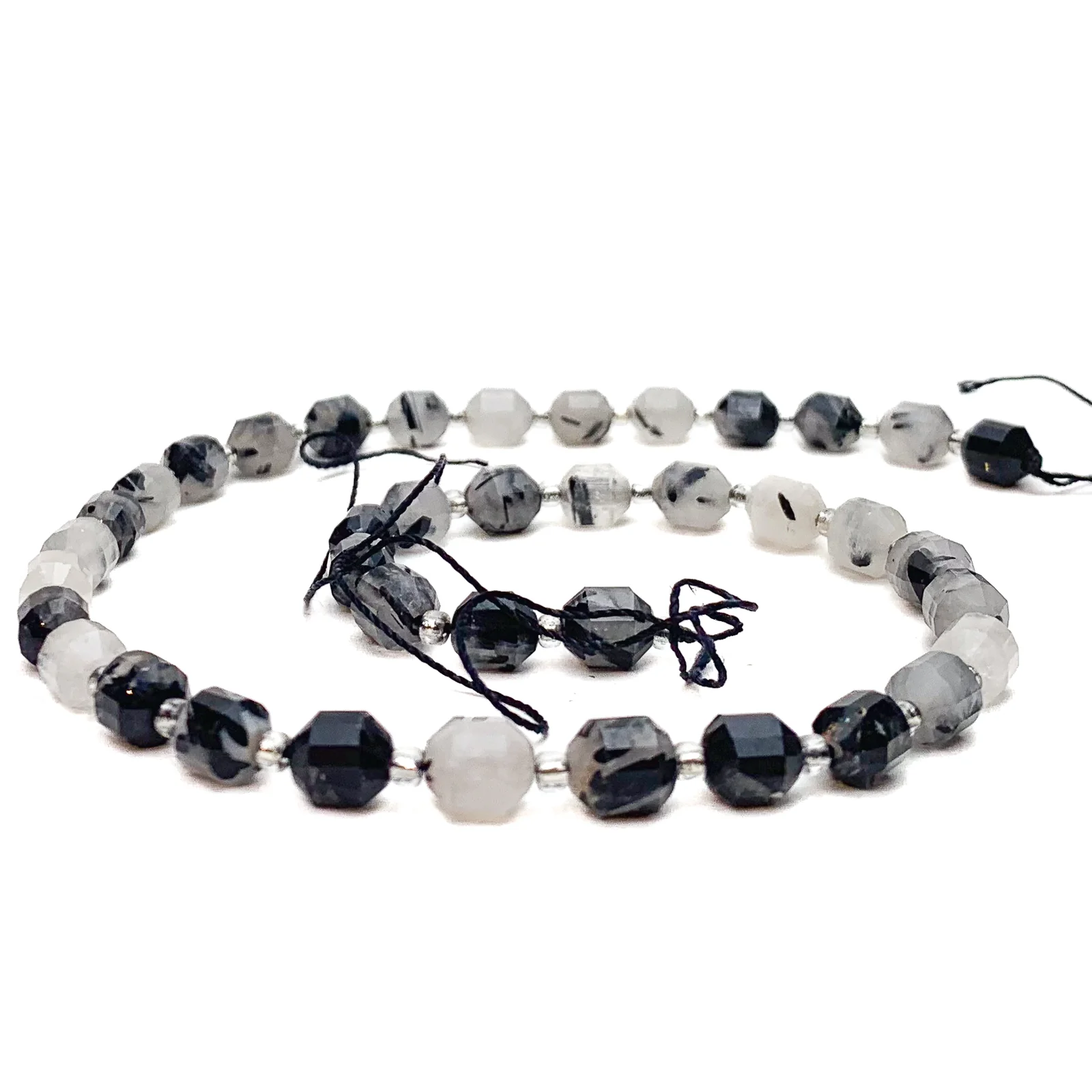Tourmalated Quartz 7mm Faceted Drums Bead Strand - Image 3