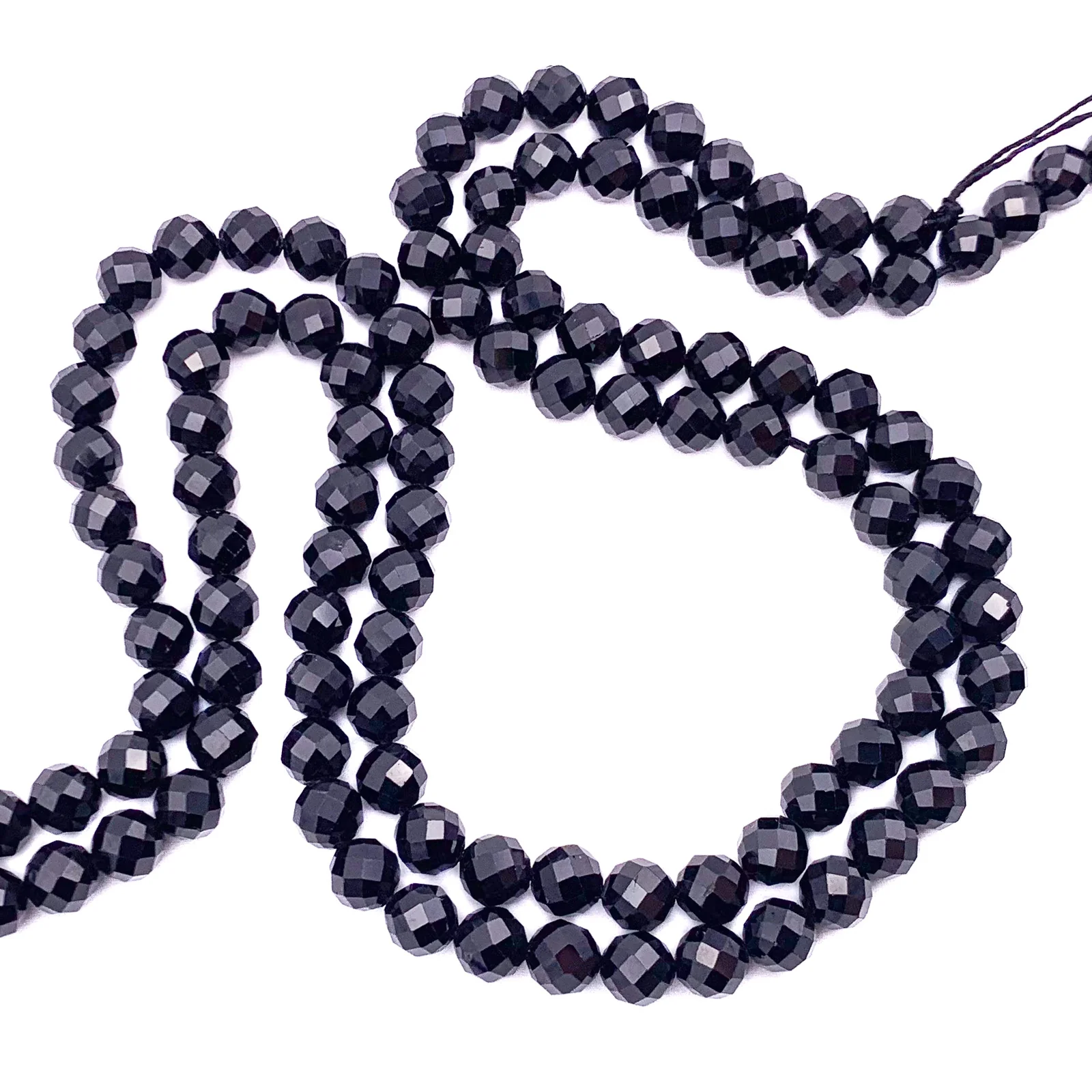 Tourmaline Black 7mm Faceted Round Bead Strand - Image 3