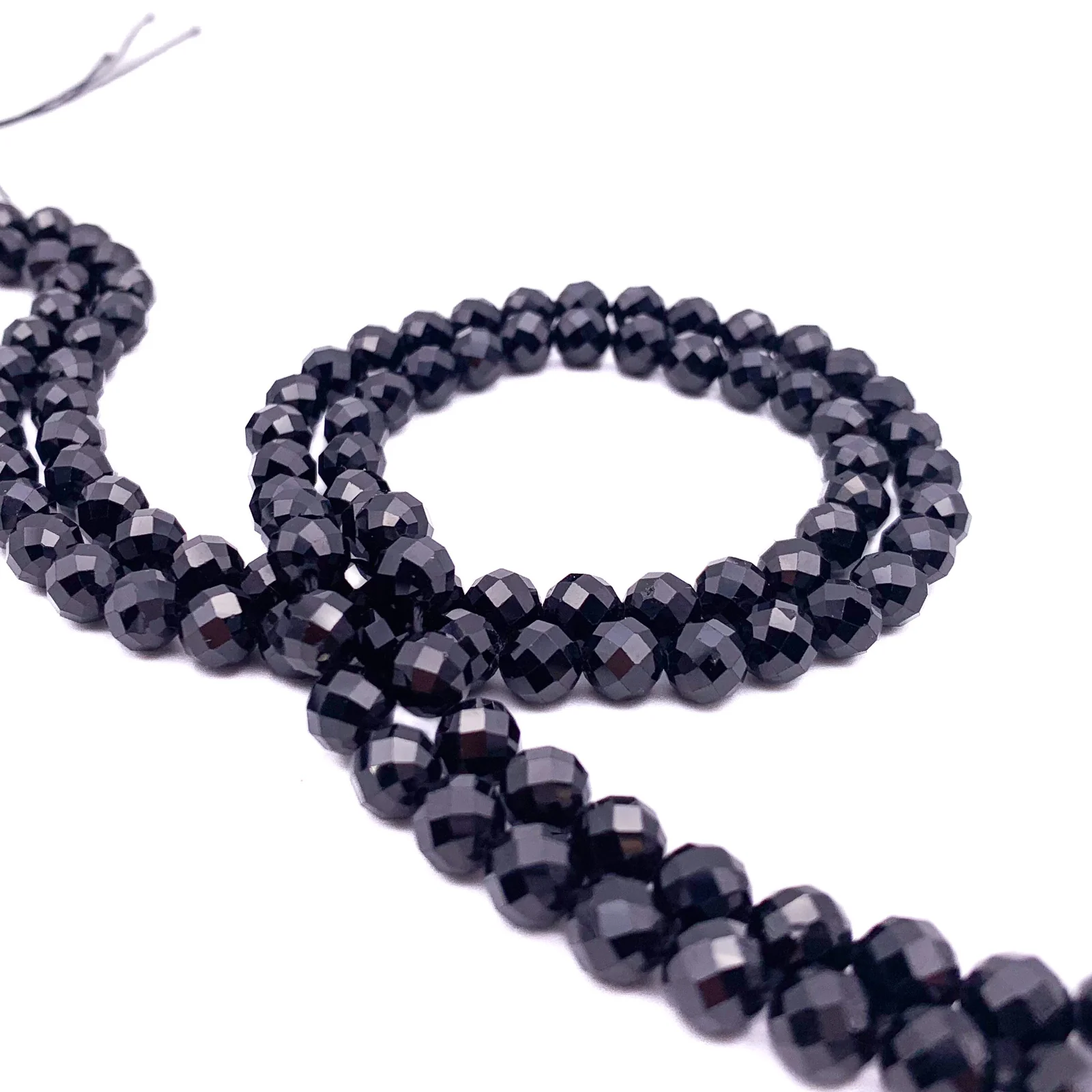 Tourmaline Black 7mm Faceted Round Bead Strand - Image 4