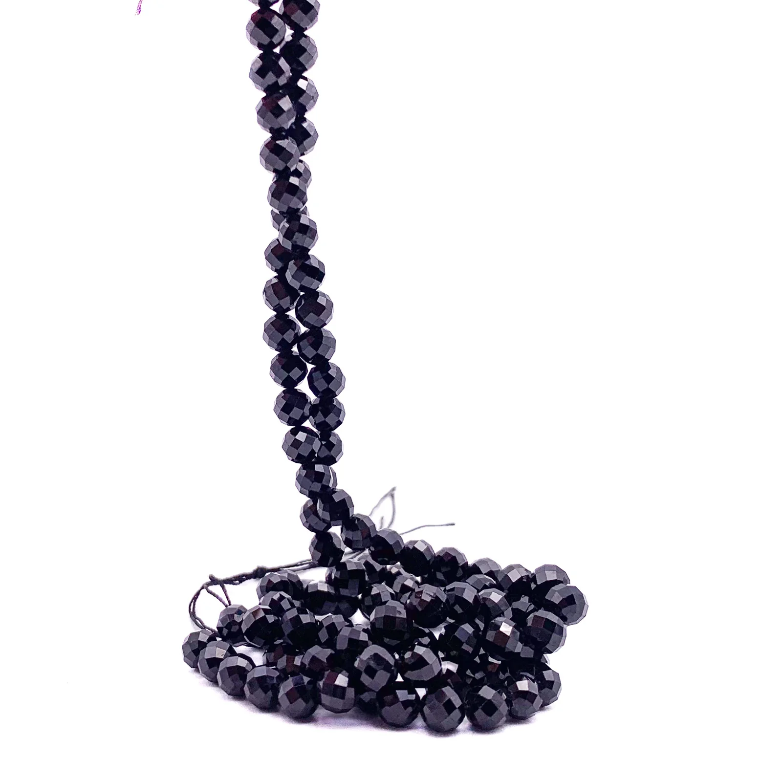 Tourmaline Black 7mm Faceted Round Bead Strand - Image 5