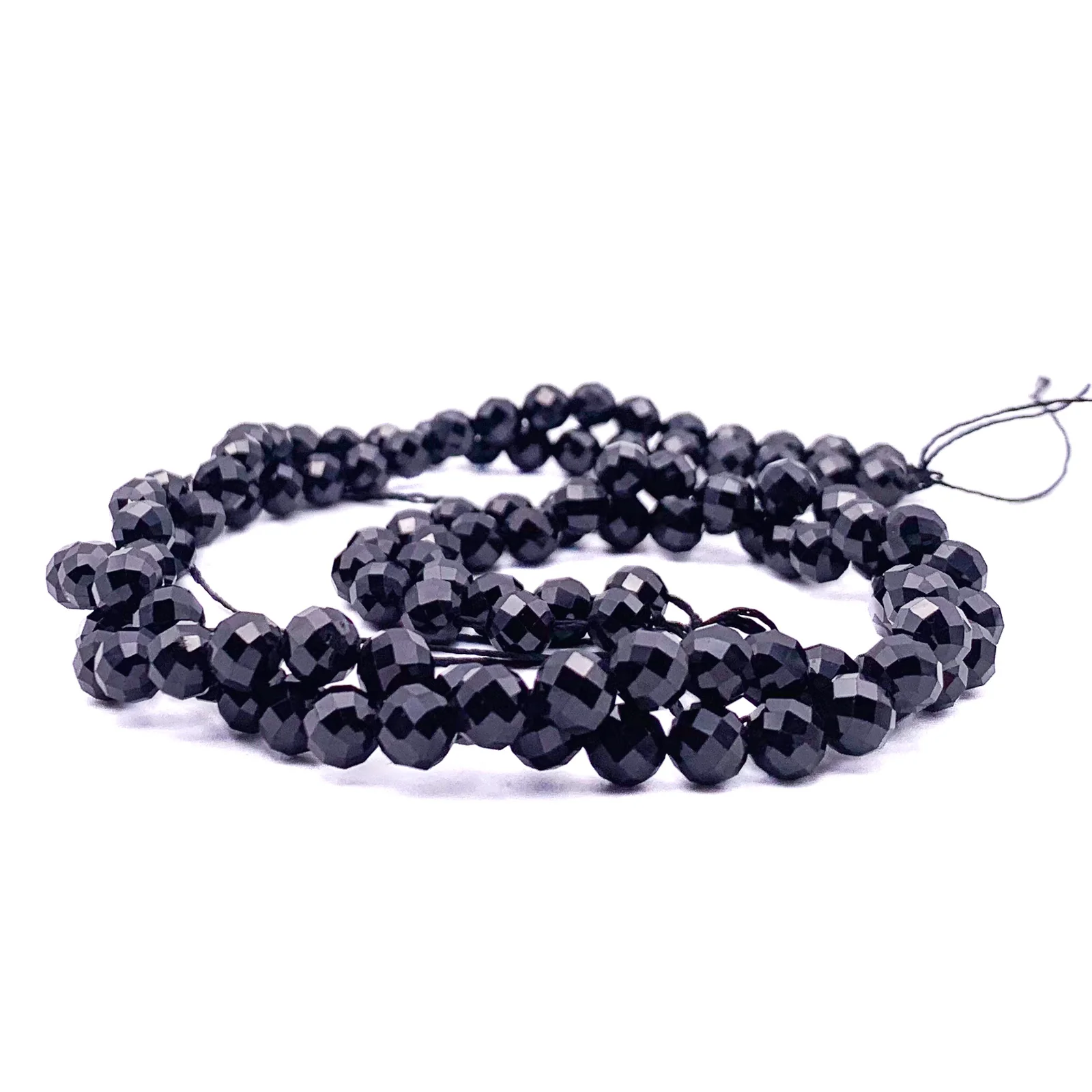 Tourmaline Black 7mm Faceted Round Bead Strand - Image 6