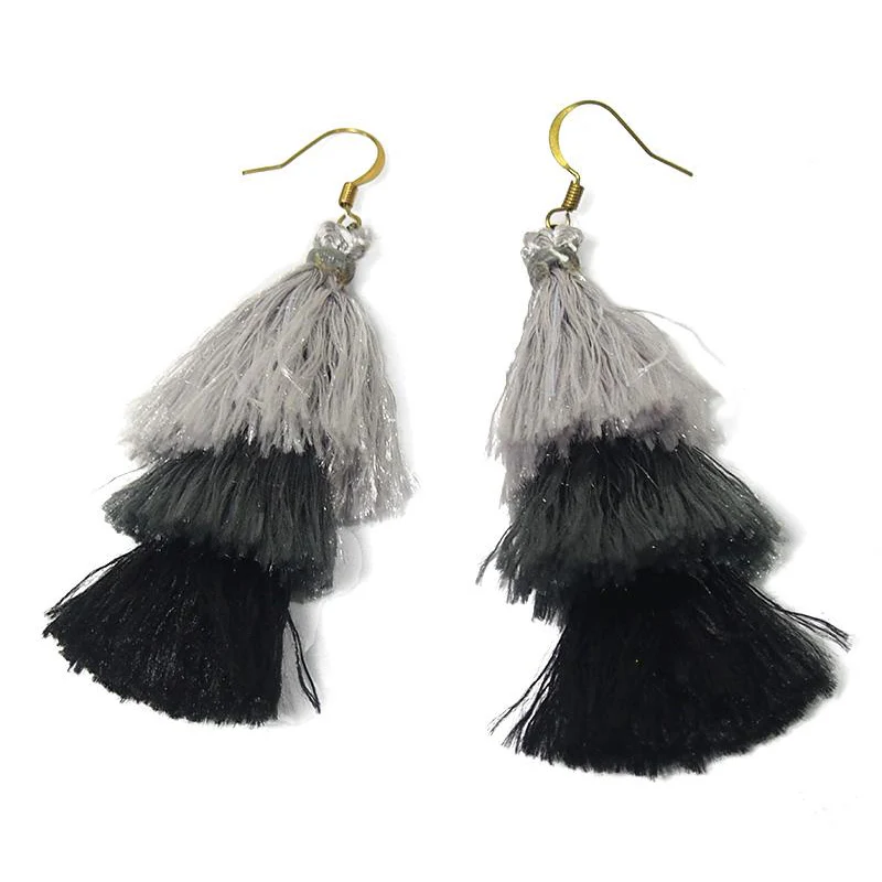 Triple Tassel Earrings, C - Image 2