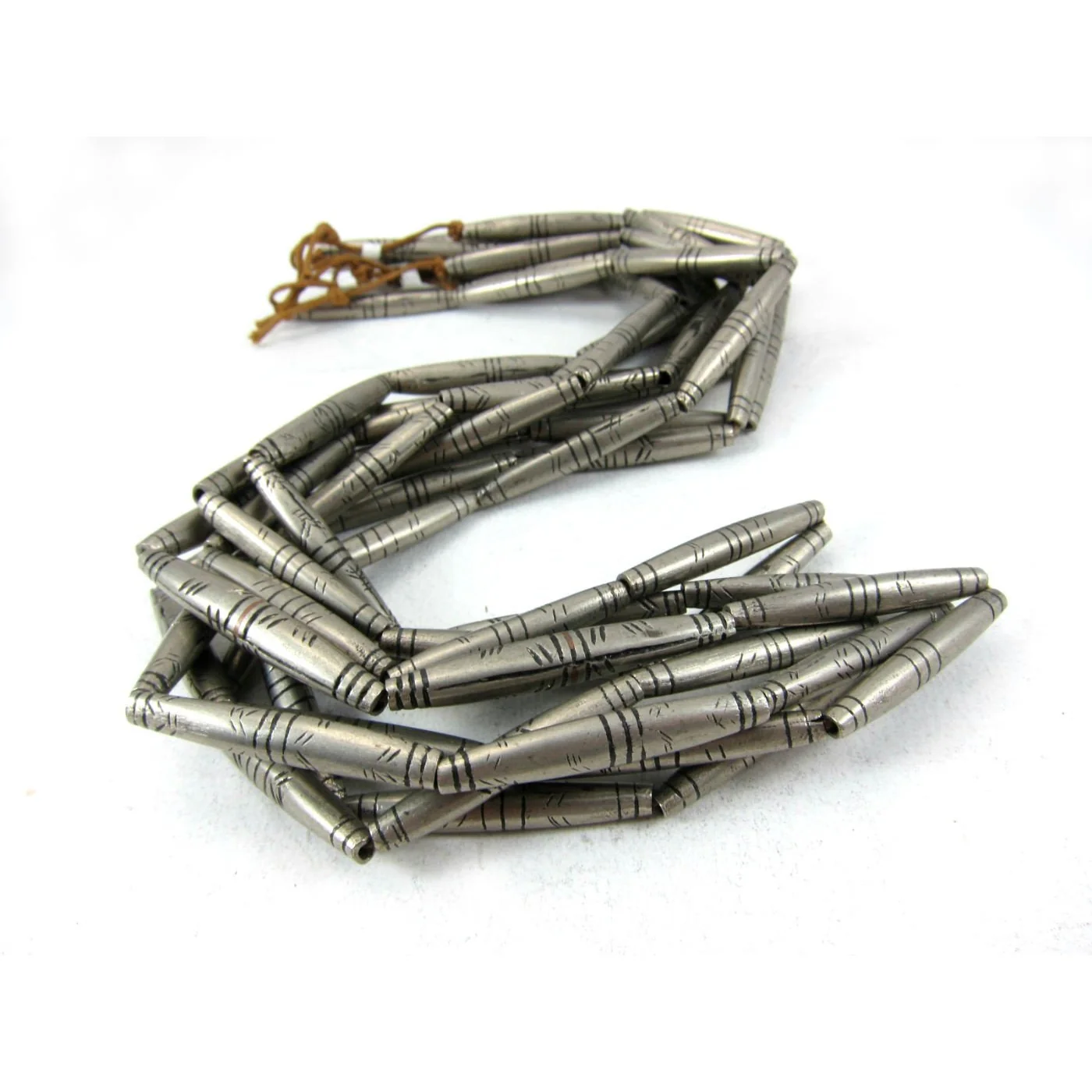 Tuareg Hand Wound Nickel Silver Tube Bead Strand - Image 2