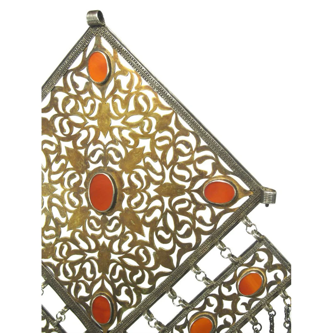 Turkmen Diamond Shape Antique Pendant with Bell Tassels-16 - Image 2