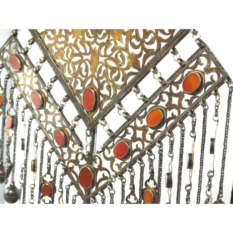Turkmen Diamond Shape Antique Pendant with Bell Tassels-16 - Image 5