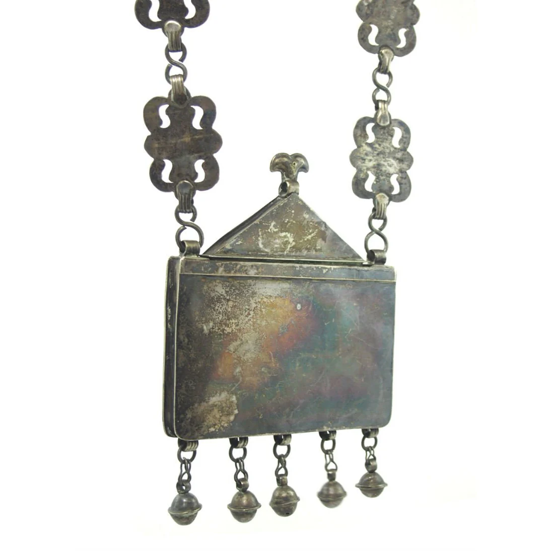 Turkmen Amulet Case Antique Necklace with Original Chain and Leather Strap-18 - Image 5