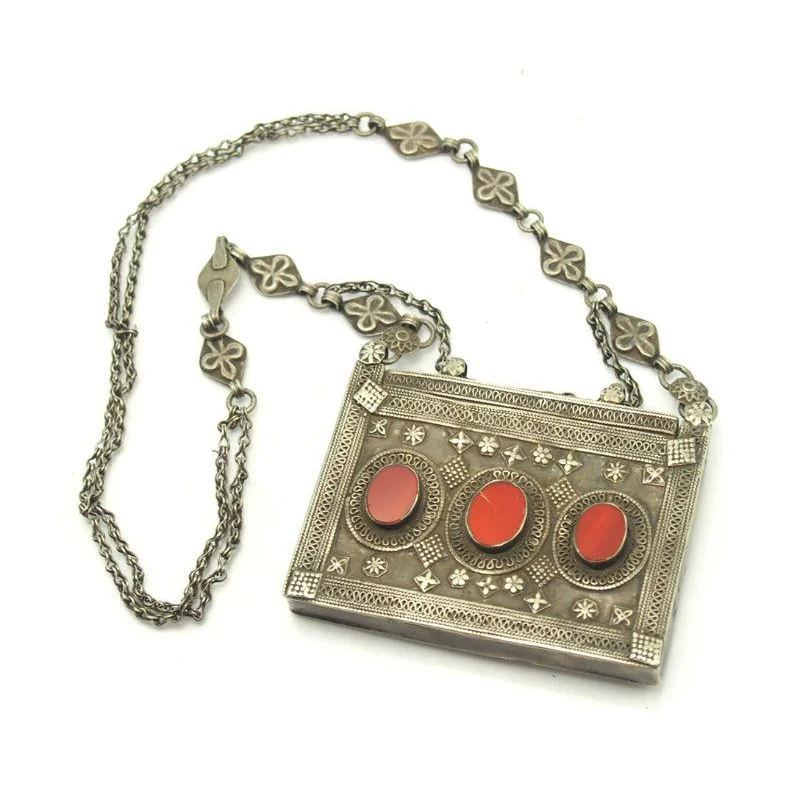 Turkmen Amulet Case Mountain Shape Antique Necklace -21 - Image 2