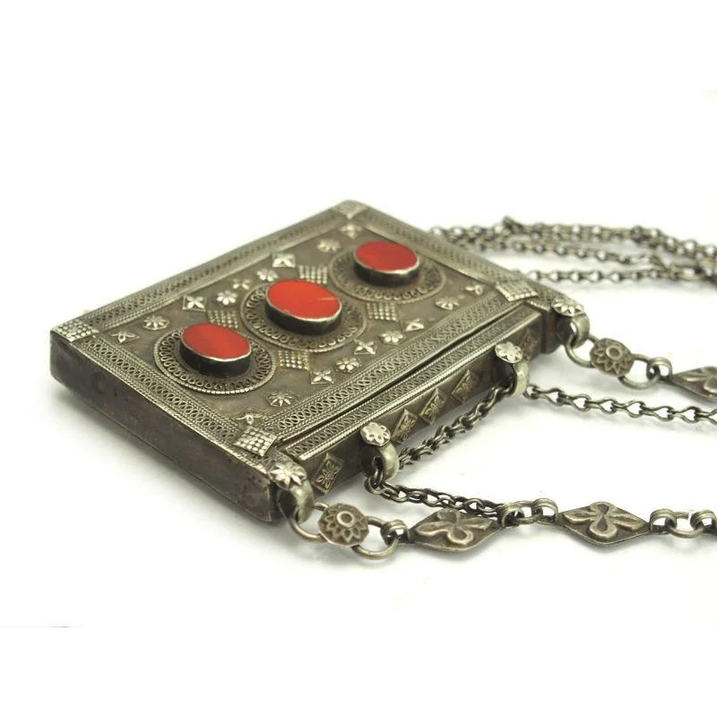 Turkmen Amulet Case Mountain Shape Antique Necklace -21 - Image 3