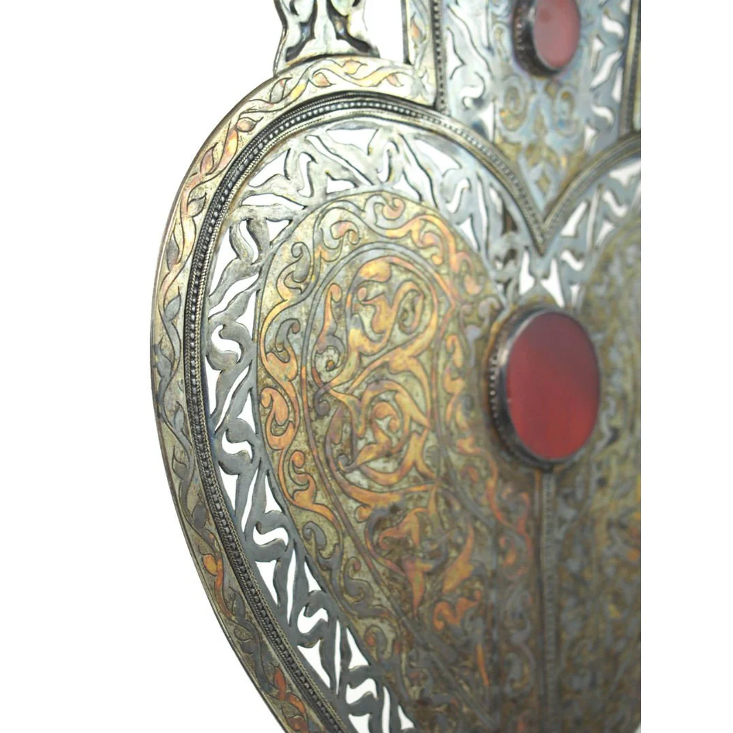 Turkmen Asyk Cordiform Heart Shape Antique Pendant with Dagdan Protective Birds-02 - Image 6