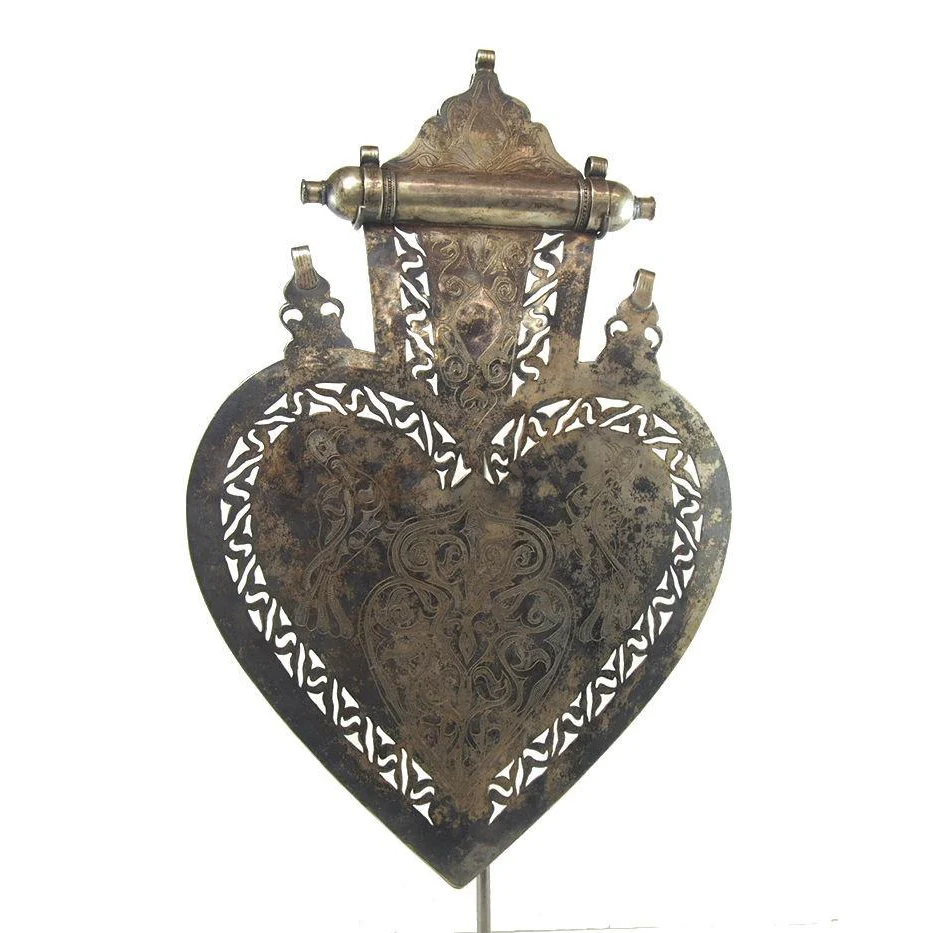 Turkmen Asyk Cordiform Heart Shape Antique Pendant with Dagdan Protective Birds-02 - Image 8
