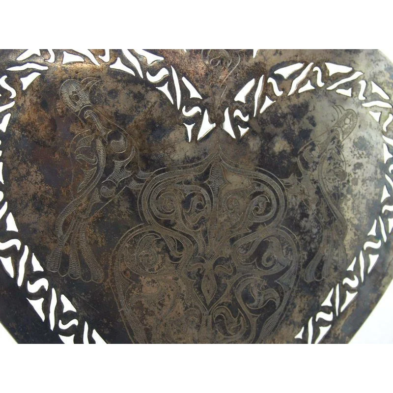 Turkmen Asyk Cordiform Heart Shape Antique Pendant with Dagdan Protective Birds-02 - Image 9