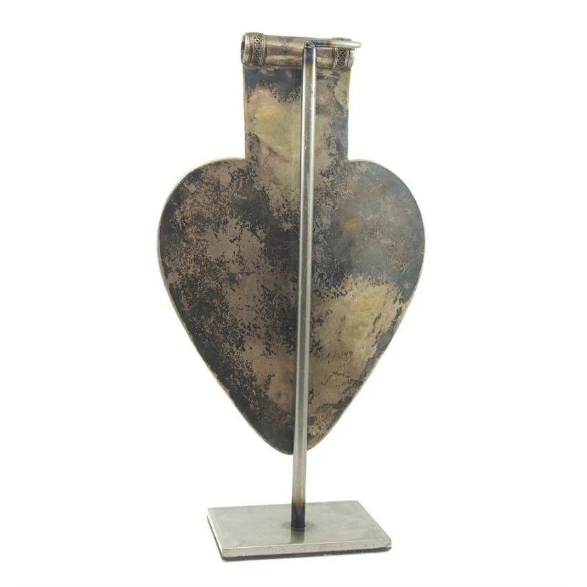 Turkmen "Black Silver" Floral Pattern Asyk Cordiform Heart Shape Antique Pendant-07 - Image 4