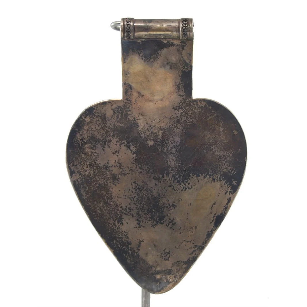 Turkmen "Black Silver" Floral Pattern Asyk Cordiform Heart Shape Antique Pendant-07 - Image 5
