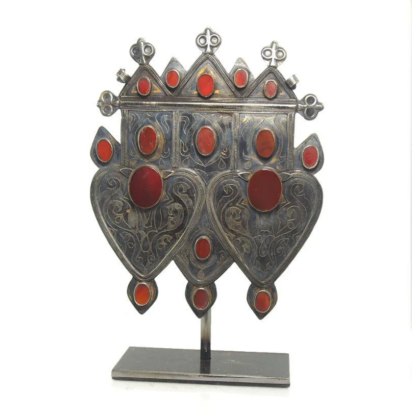Turkmen Double Asyk Cordiform Heart Shape Antique Pendant-04 - Image 2
