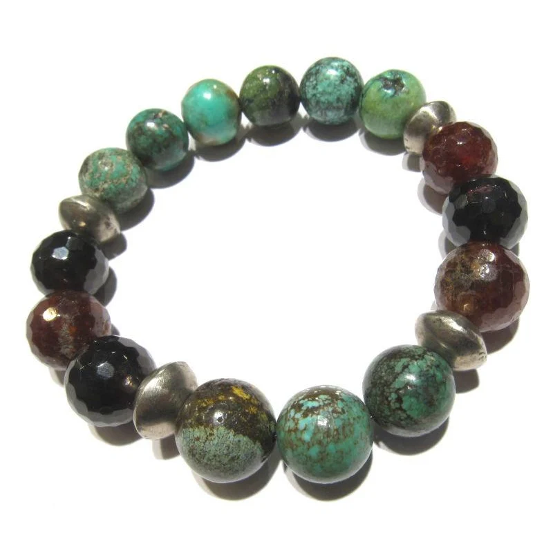 Turquoise and Garnet Stretch Bracelet - Image 2