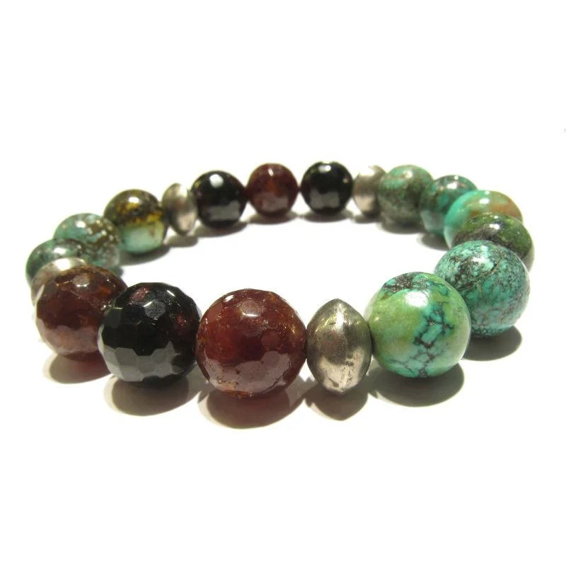Turquoise and Garnet Stretch Bracelet - Image 3