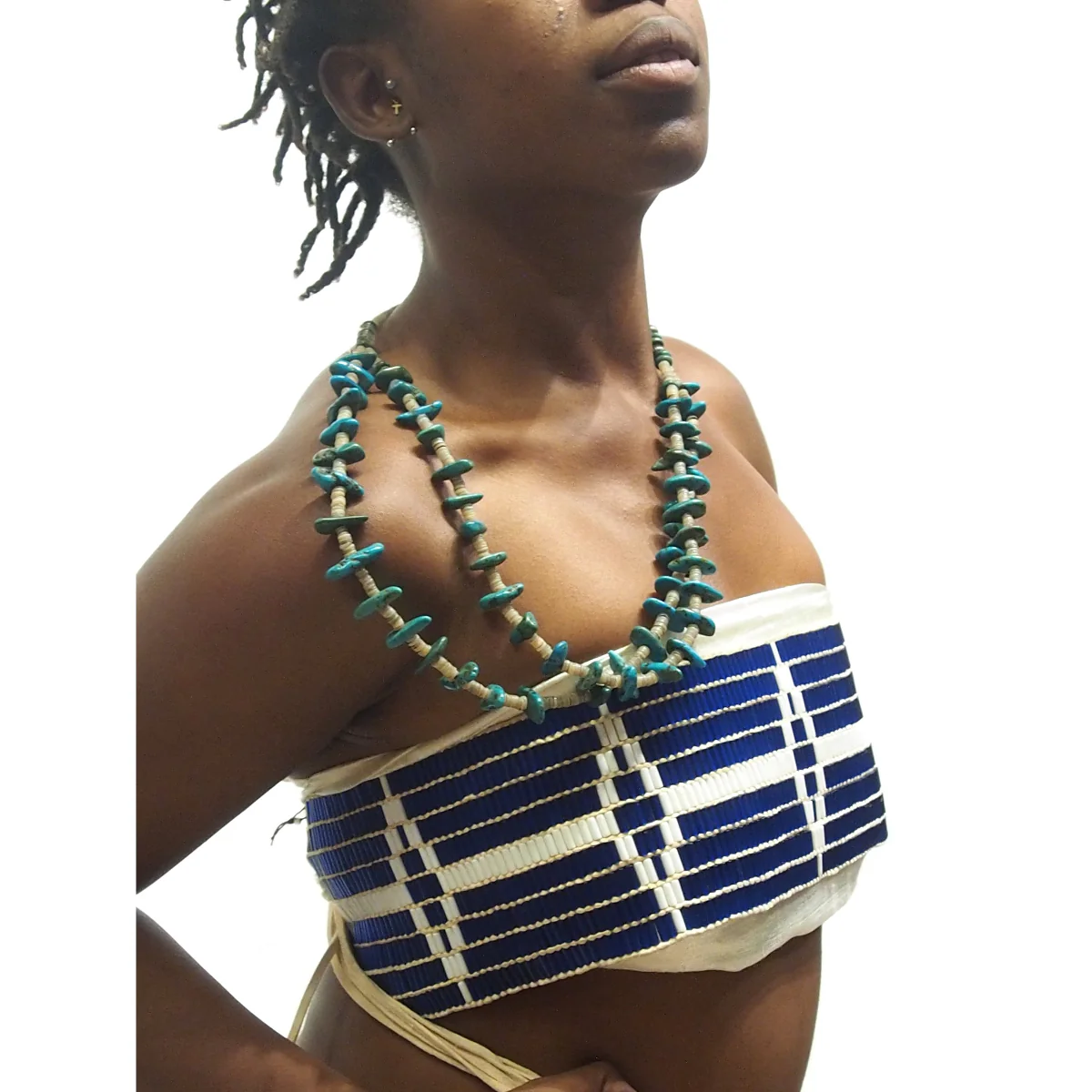 Native American Inspired Turquoise and Shell Two Strand Necklace - Image 3