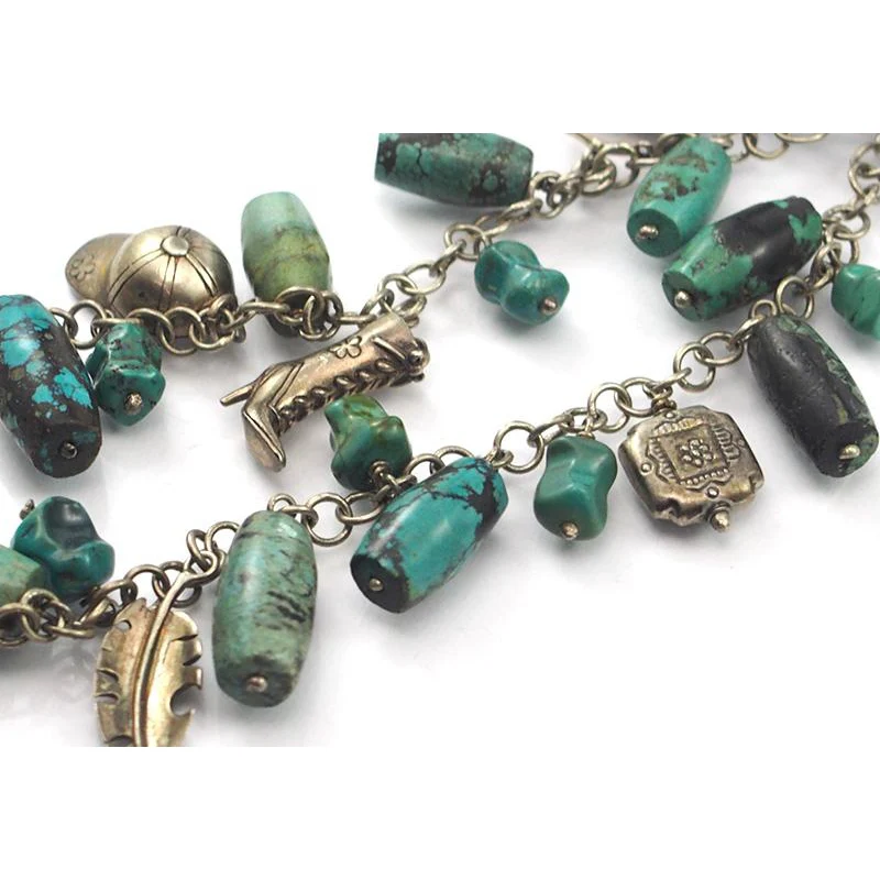 Turquoise and Sterling Silver Charm Chain "Y" Necklace - Image 4