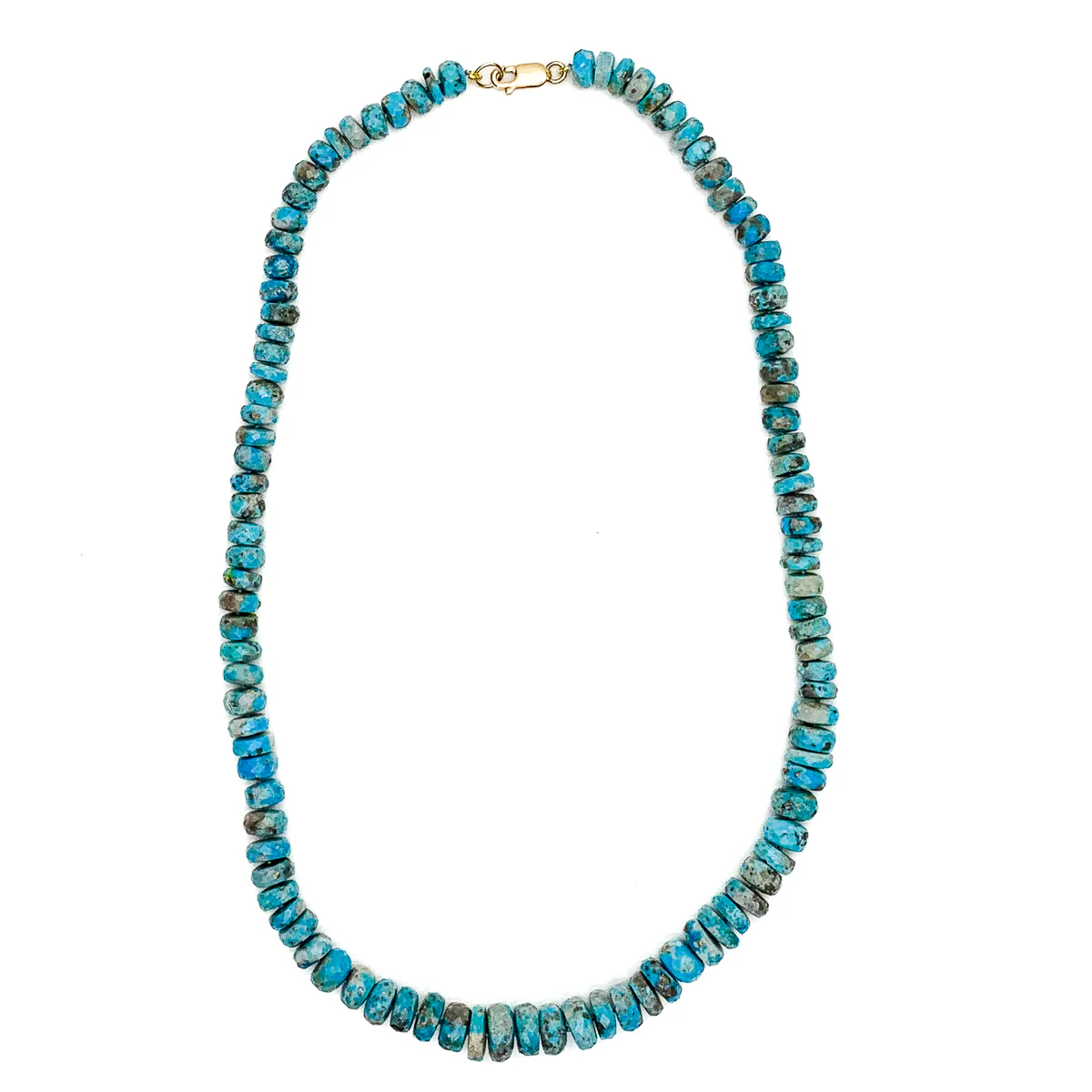 Turquoise Faceted Rondelle Knotted Necklace With Gold-Filled Lobster Clasp - Image 2
