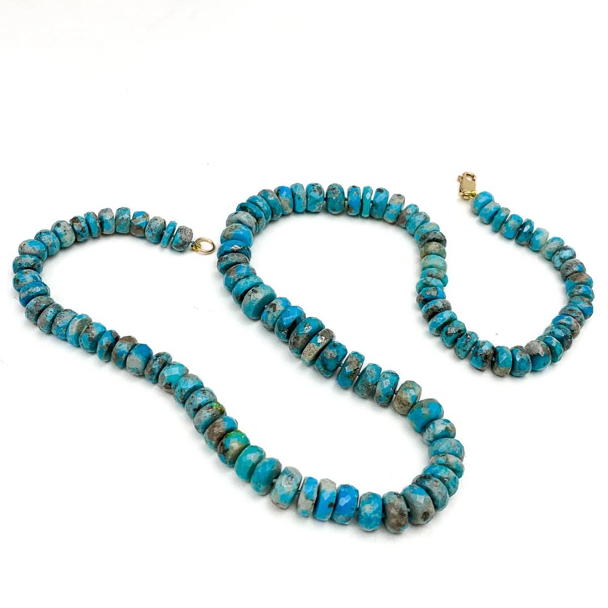 Turquoise Faceted Rondelle Knotted Necklace With Gold-Filled Lobster Clasp - Image 3