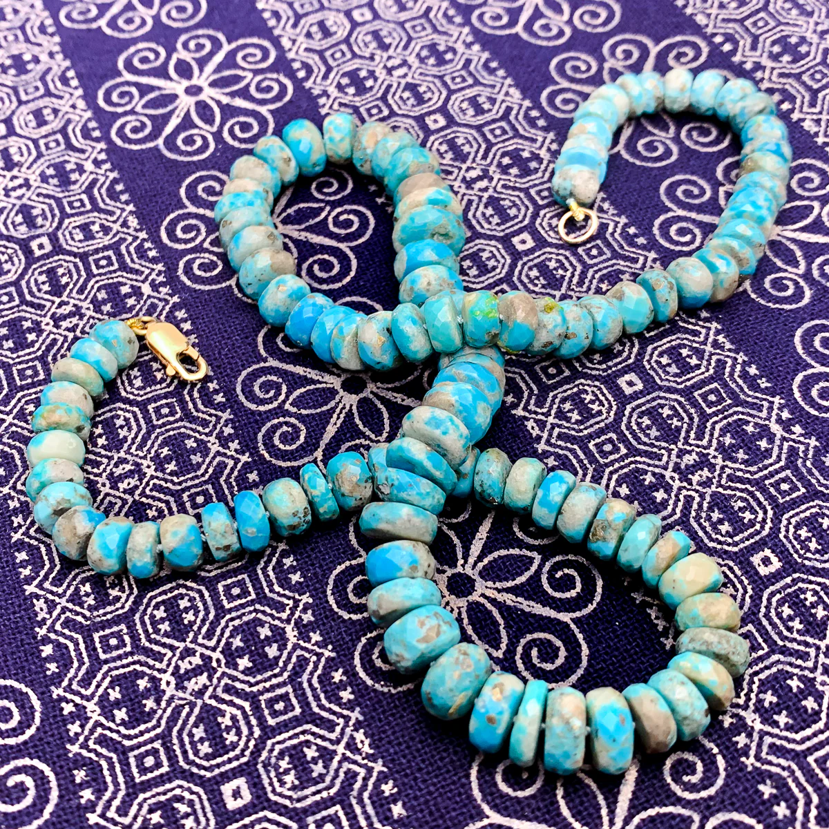 Turquoise Faceted Rondelle Knotted Necklace With Gold-Filled Lobster Clasp - Image 4