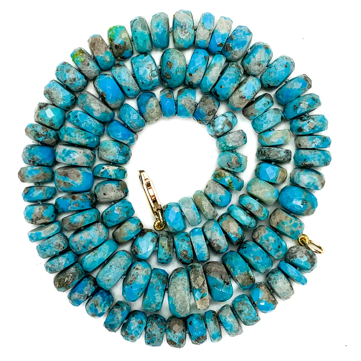 Turquoise Faceted Rondelle Knotted Necklace With Gold-Filled Lobster Clasp - Image 5