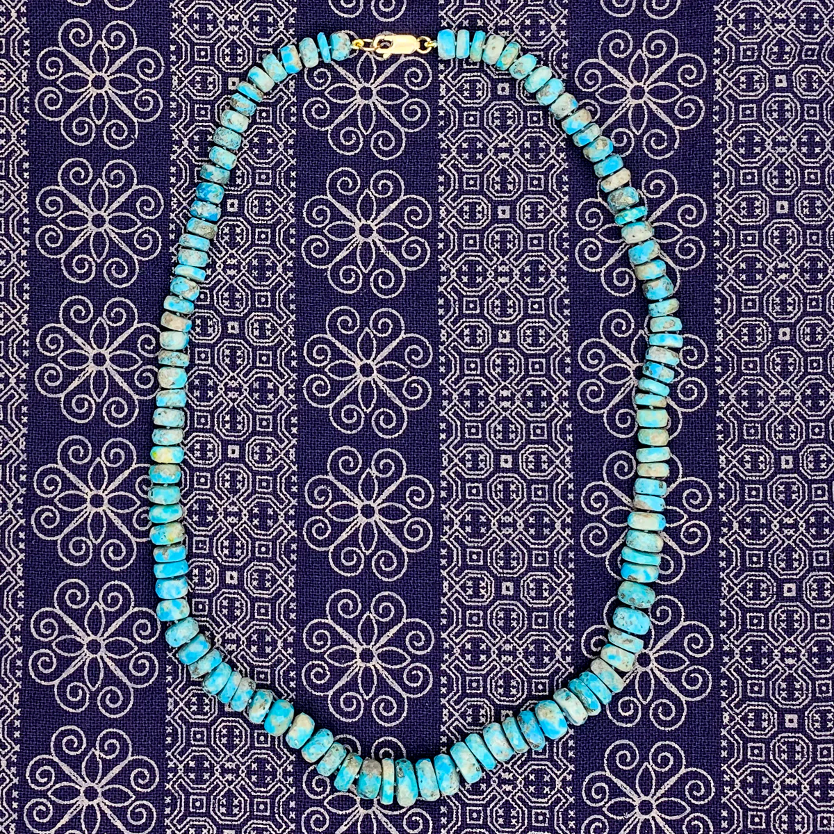 Turquoise Faceted Rondelle Knotted Necklace With Gold-Filled Lobster Clasp - Image 6