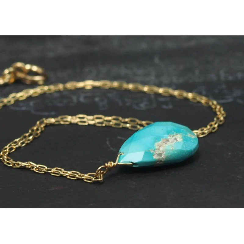 Turquoise Necklace On Gold Filled Chain With Gold Filled Spring Clasp - Image 2