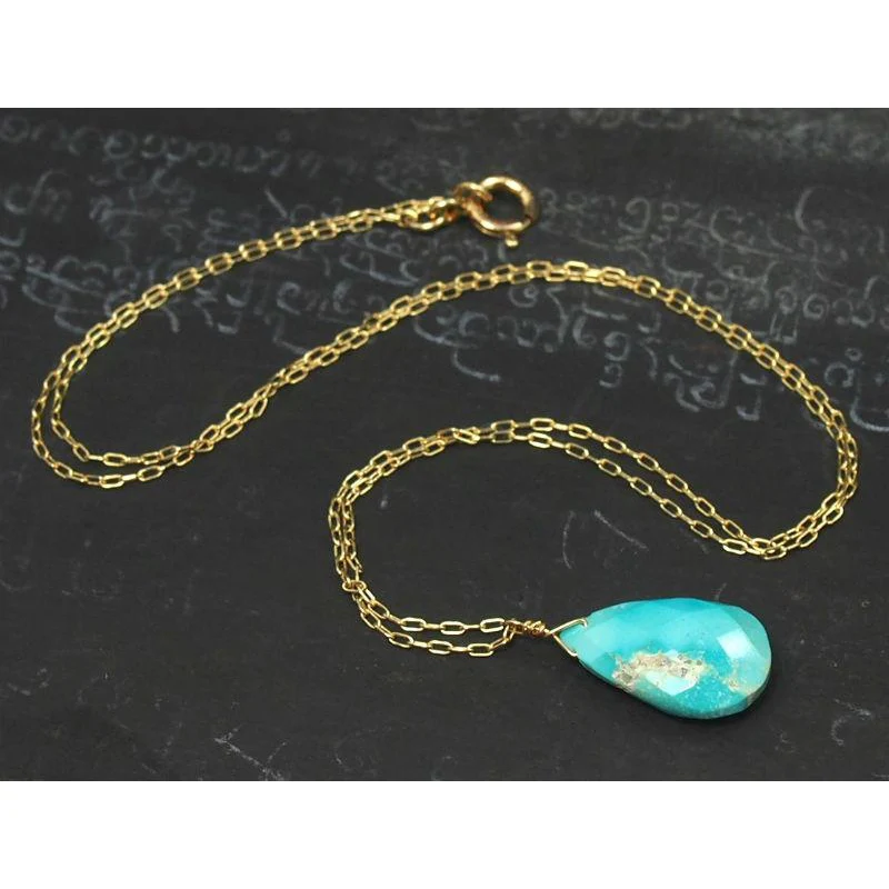 Turquoise Necklace On Gold Filled Chain With Gold Filled Spring Clasp - Image 3