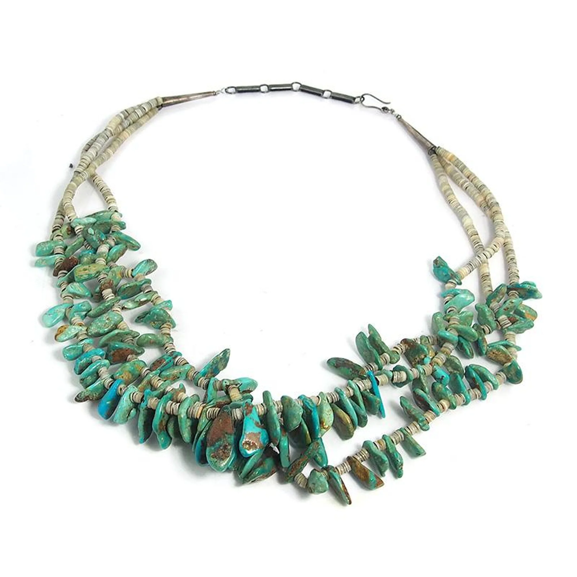 Native American Inspired Turquoise and Shell Three Strand Necklace - Image 4