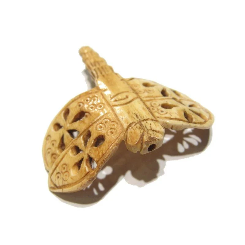 "Victory Dragonfly" Hand Carved Cow Bone Pendant Bead - Image 3