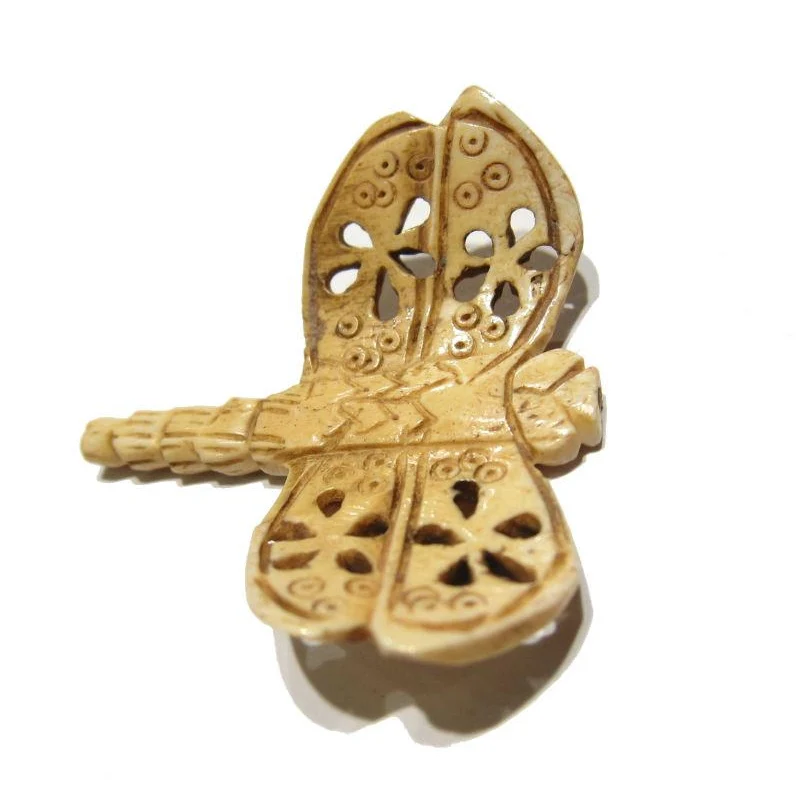 "Victory Dragonfly" Hand Carved Cow Bone Pendant Bead - Image 5