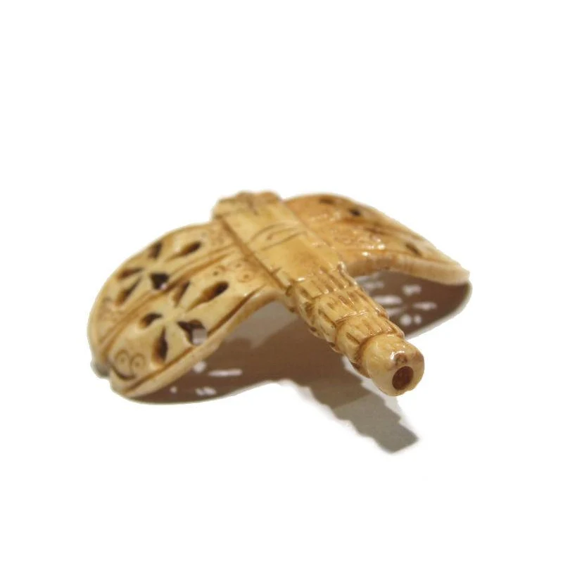 "Victory Dragonfly" Hand Carved Cow Bone Pendant Bead - Image 6